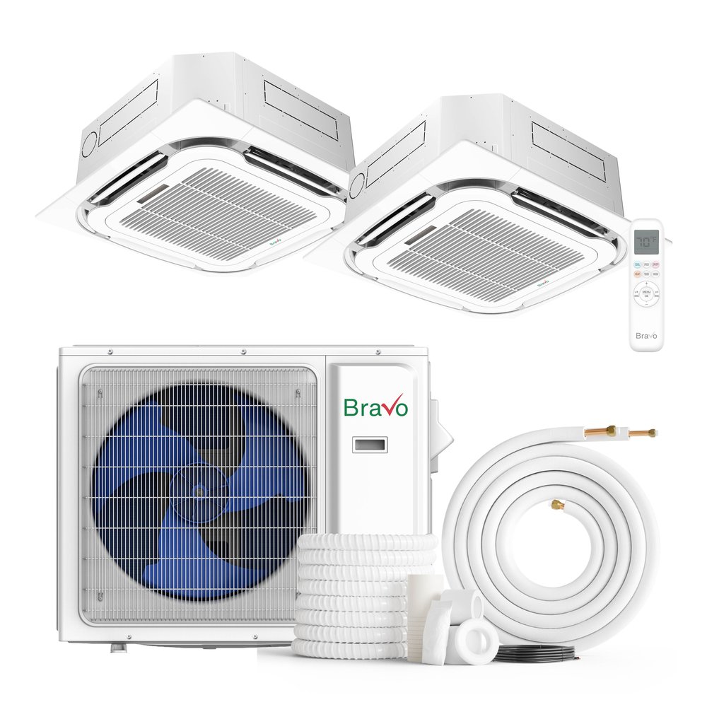 2 zone 18,000 BTU BRAVO Ductless Mini Split AC Ceiling Cassette 9k+9k