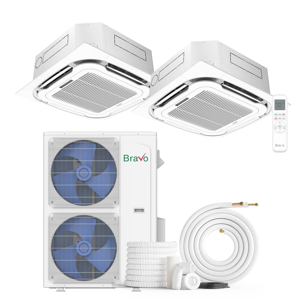 Bravo 42,000 BTU 2-Zone 18k+24k Ceiling Cassette, 230V, R32 - Ductless Mini Split Air Conditioner Heat Pump 1