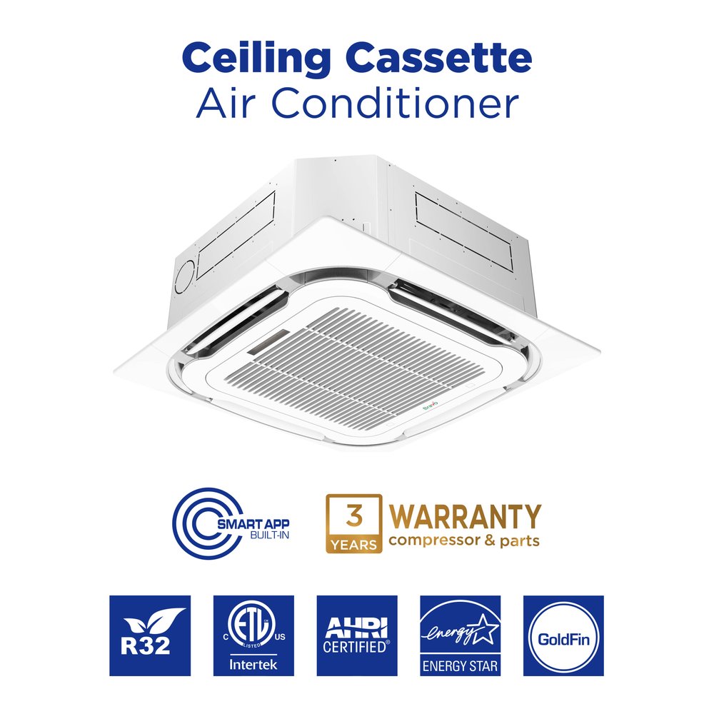Bravo 30,000 BTU 3-Zone 9k+12k+24k Ceiling Cassette, 230V, R32 - Ductless Mini Split Air Conditioner Heat Pump 2