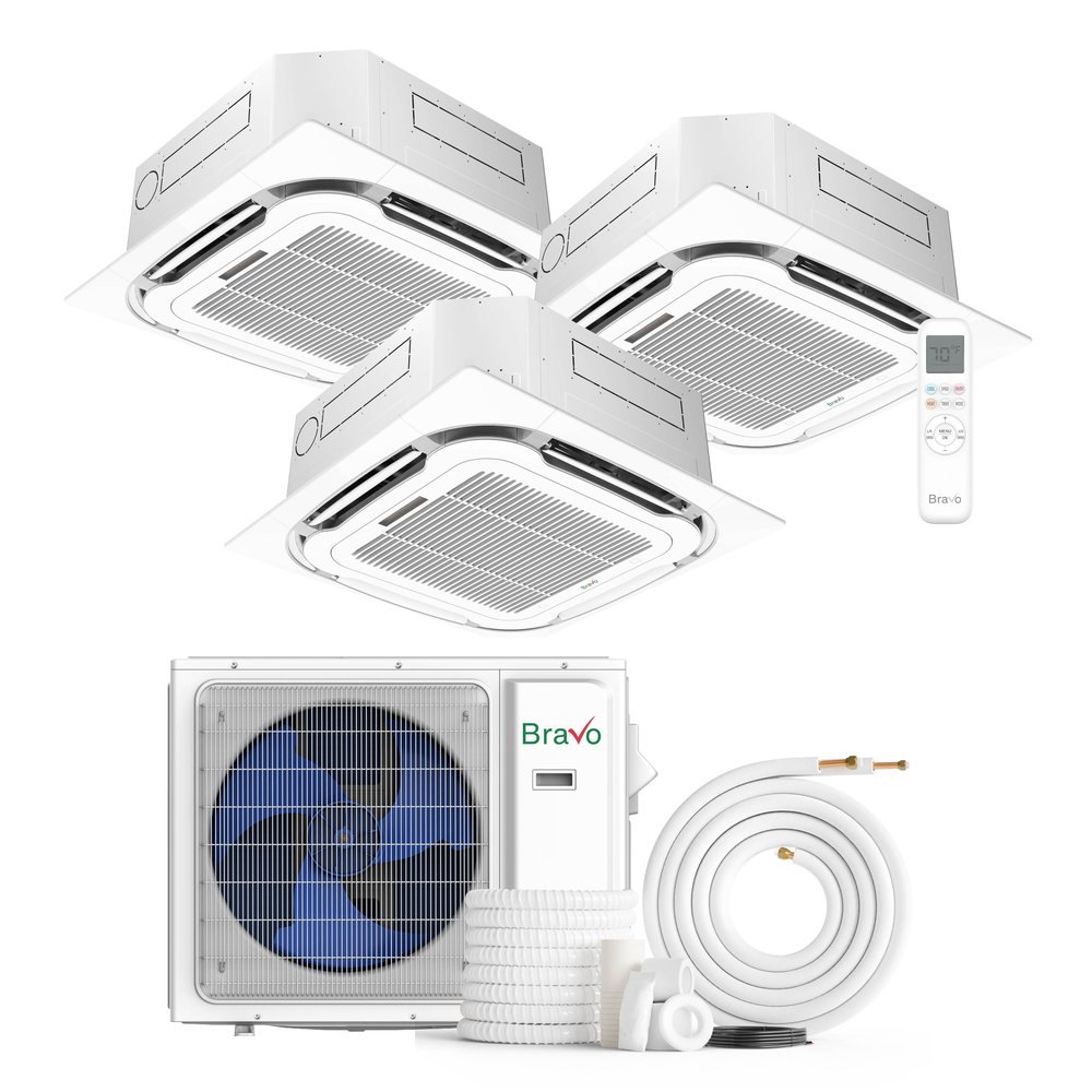 Bravo 30,000 BTU 3-Zone 12k+12k+18k Ceiling Cassette, 230V, R32 - Ductless Mini Split Air Conditioner Heat Pump