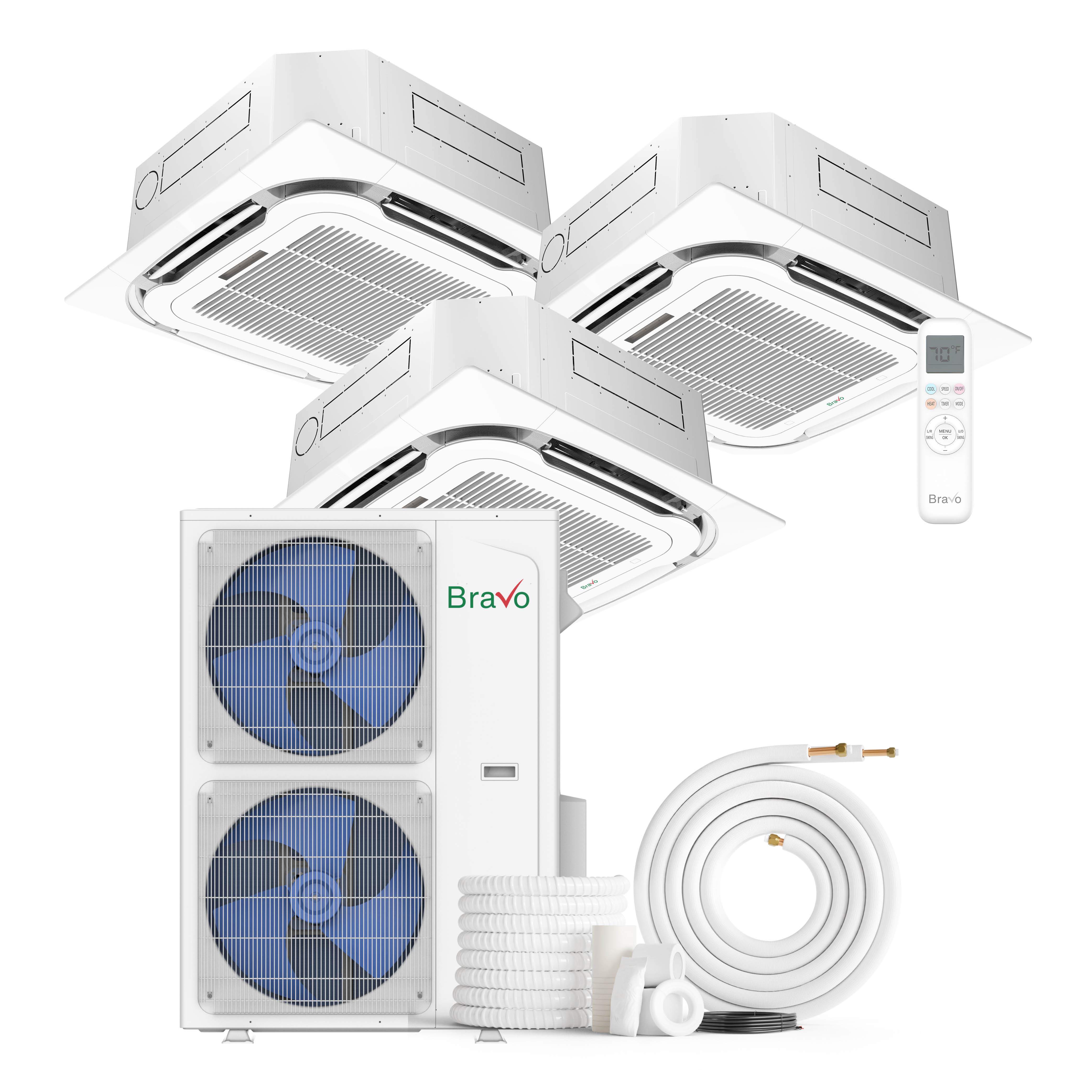 3 zone 42,000 BTU BRAVO Ductless Mini Split AC Ceiling Cassette 12k+12k+18 1