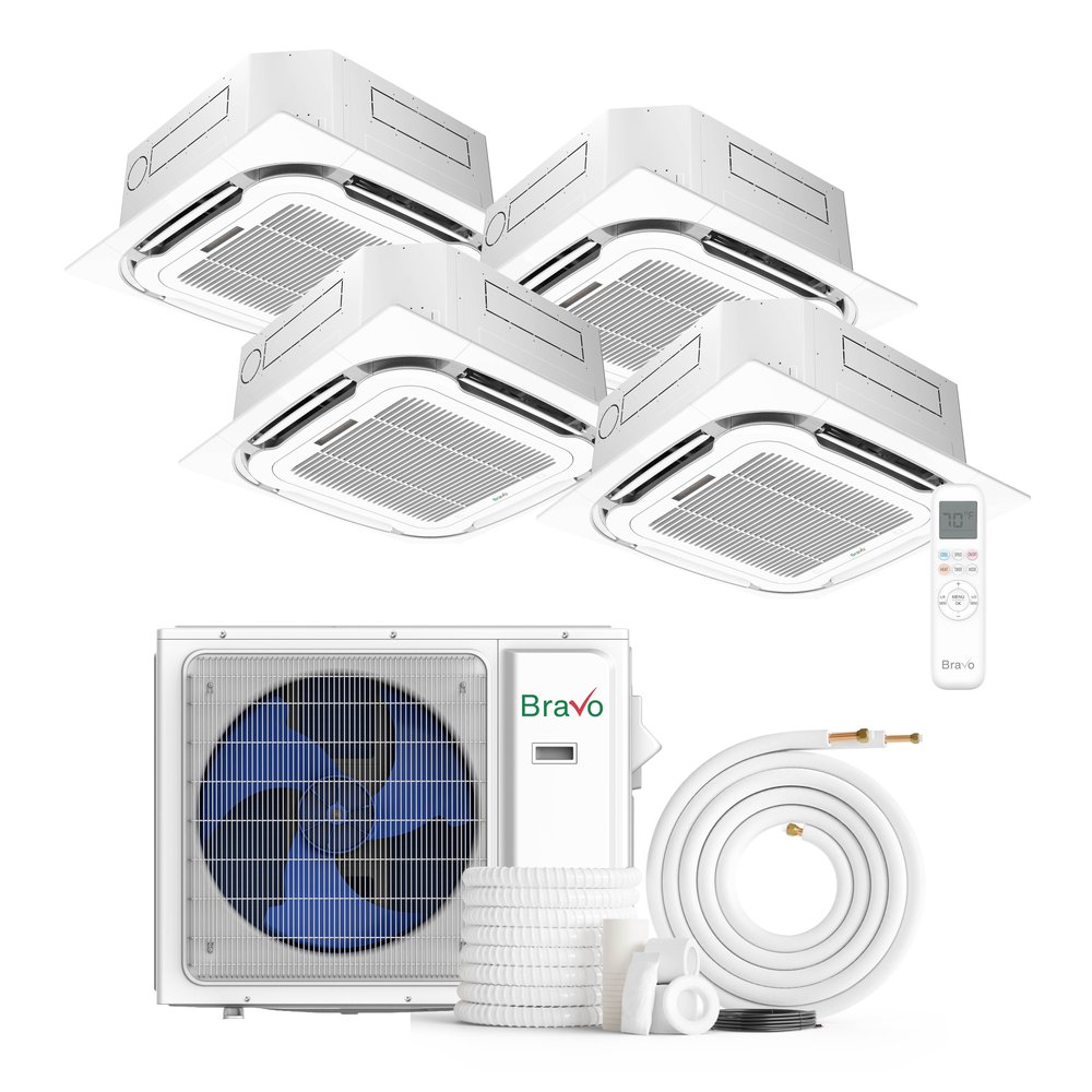 Bravo 30,000 BTU 4-Zone 9k+9k+9k+12k Ceiling Cassette, 230V, R32 - Ductless Mini Split Air Conditioner Heat Pump 1