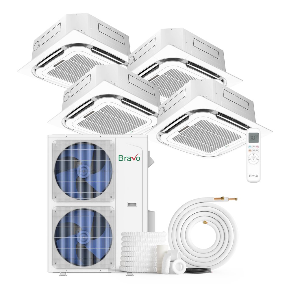 4 zone 42,000 BTU BRAVO Ductless Mini Split AC Ceiling Cassette 9k+9k+9k+12k 1