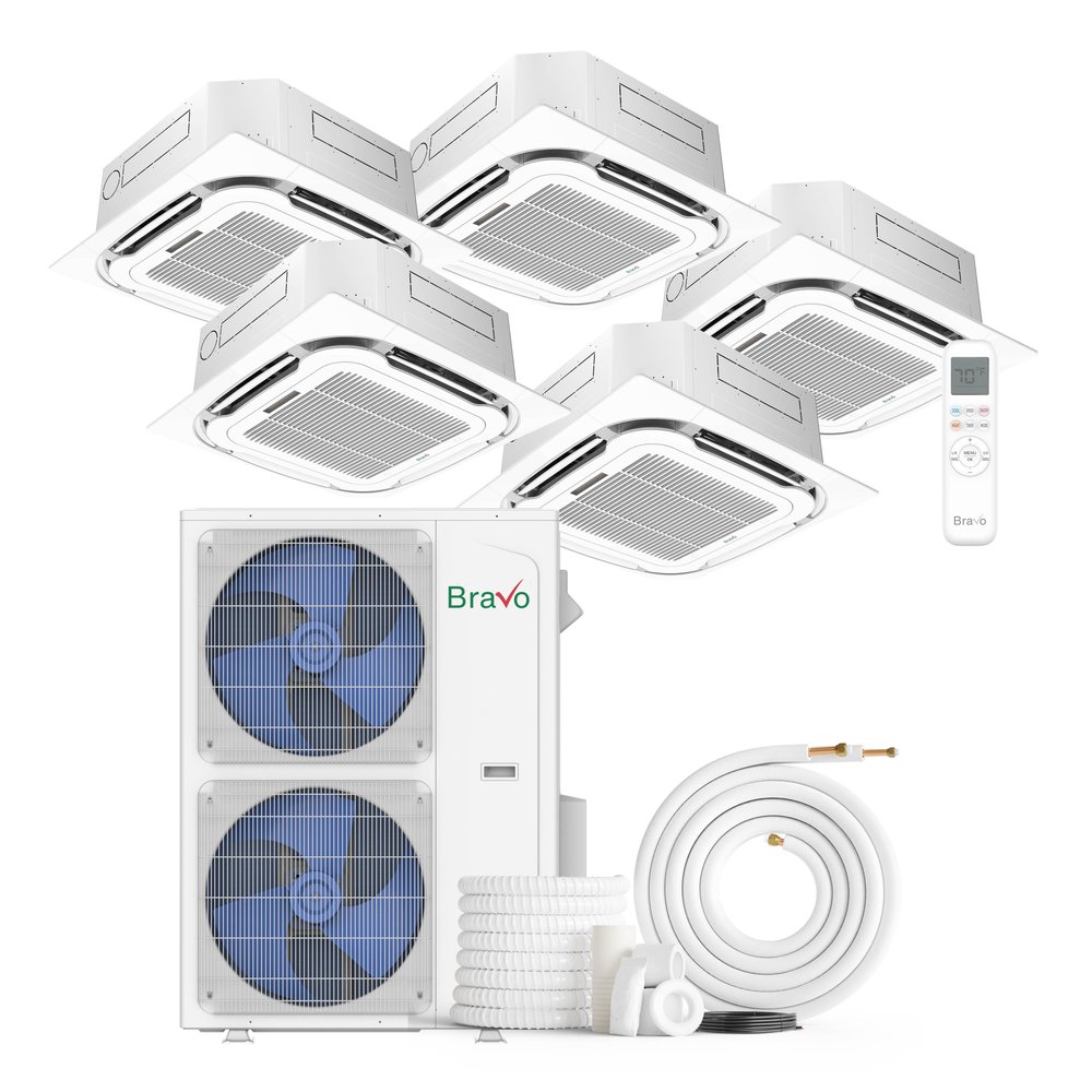 Bravo 42,000 BTU 5-Zone 9k+9k+9k+9k+24k Ceiling Cassette, 230V, R32 - Ductless Mini Split Air Conditioner Heat Pump 1