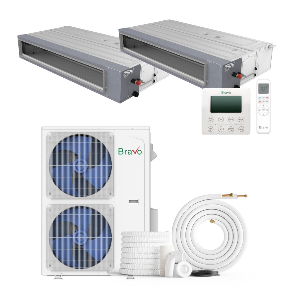 Bravo 42,000 BTU 2-Zone 9k+9k Concealed Duct, 230V, R32 - Ducted Mini Split Air Conditioner Heat Pump