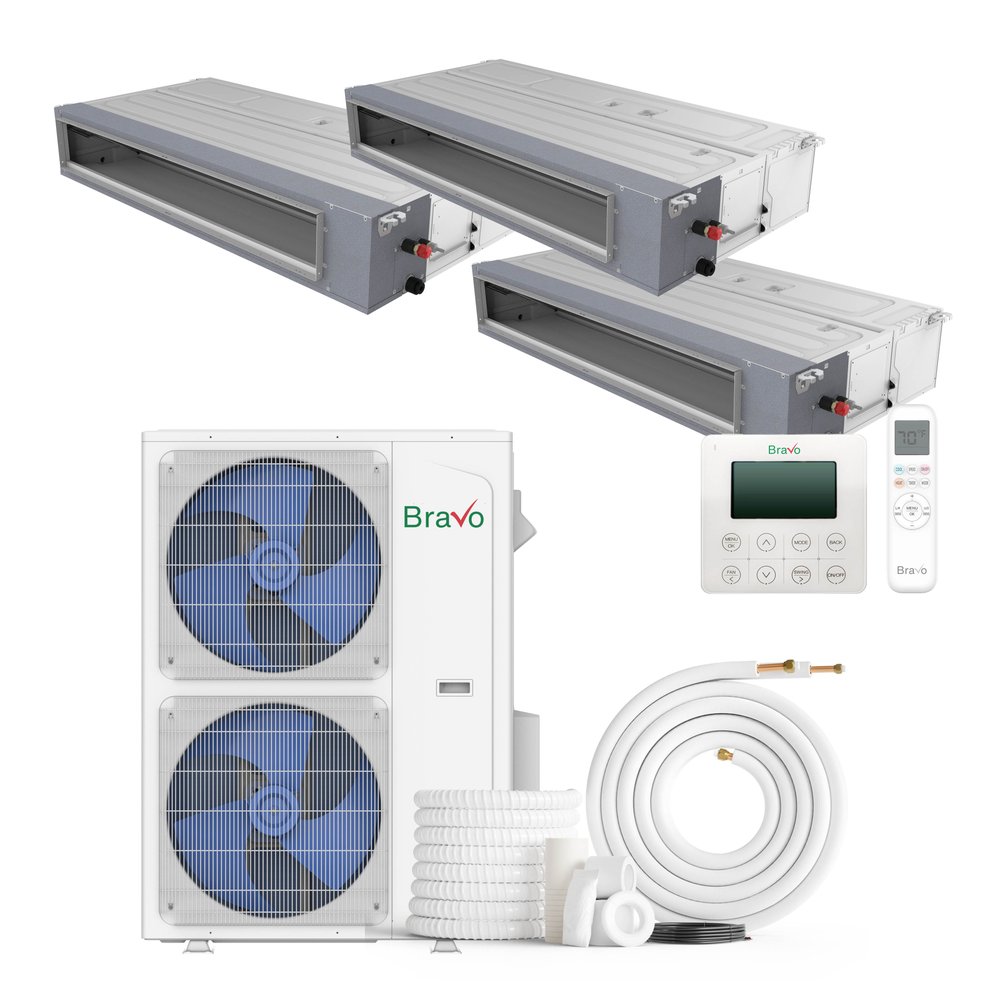 3 zone 42,000 BTU BRAVO Ducted Mini Split AC Concealed Duct 9k+12K+24K 1