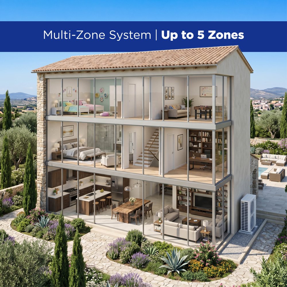 3 zone 42,000 BTU BRAVO Ducted Mini Split AC Concealed Duct 9k+12K+24K 7
