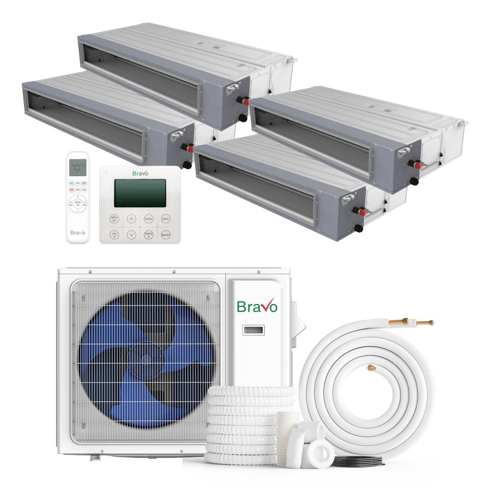 Bravo 30,000 BTU 4-Zone 9k+9k+9k+12k Concealed Duct, 230V, R32 - Ducted Mini Split Air Conditioner Heat Pump