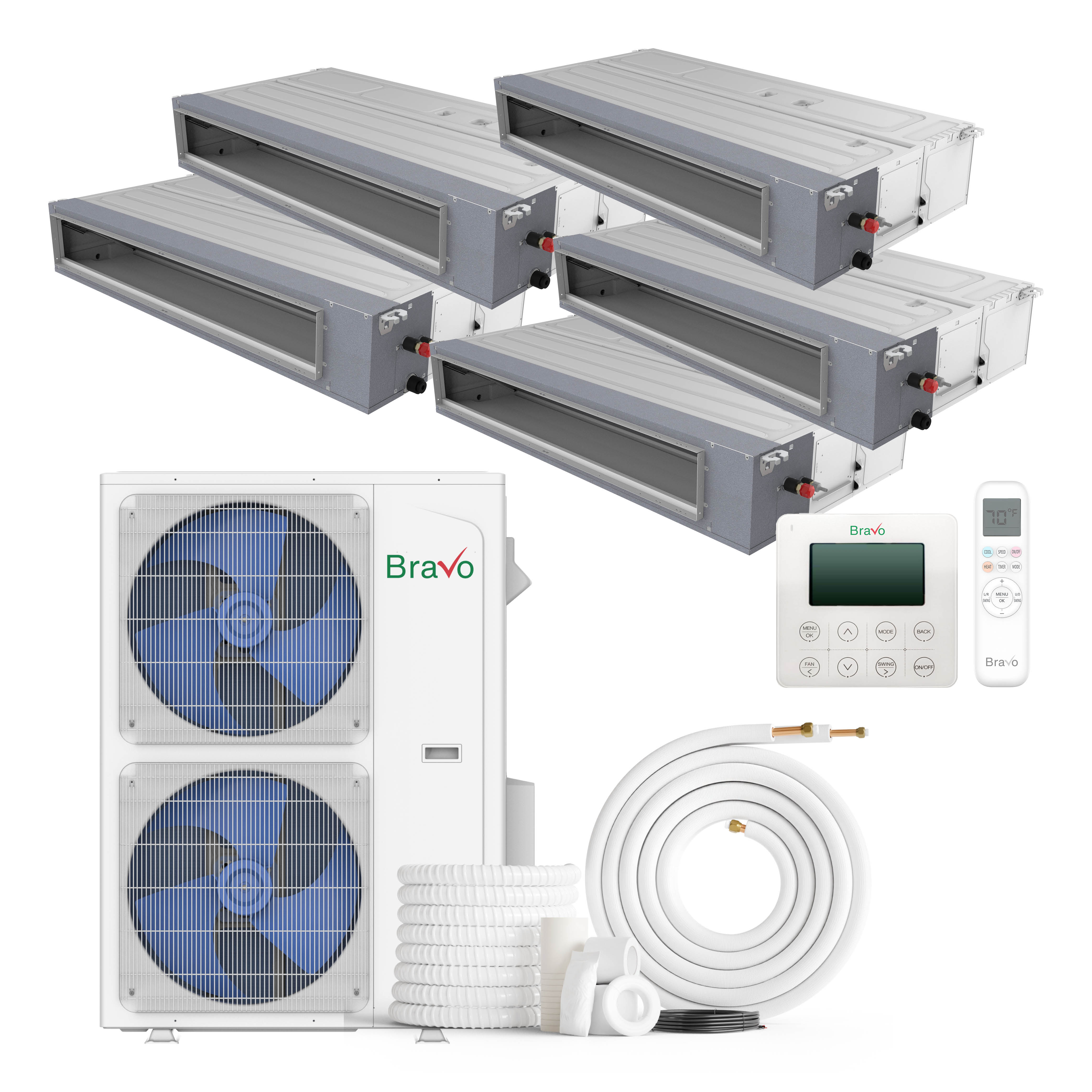 Bravo 42,000 BTU 5-Zone 9k+9k+12k+12k+18k Concealed Duct, 230V, R32 - Ducted Mini Split Air Conditioner Heat Pump 5