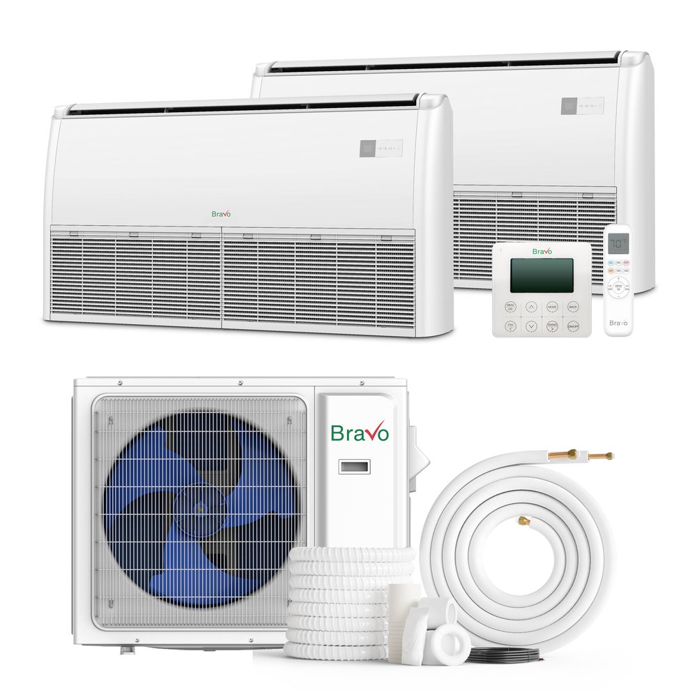 2 zone 36,000 BTU BRAVO Non-Ducted Mini Split AC Universal Floor & Ceiling Console 18k+18K 1