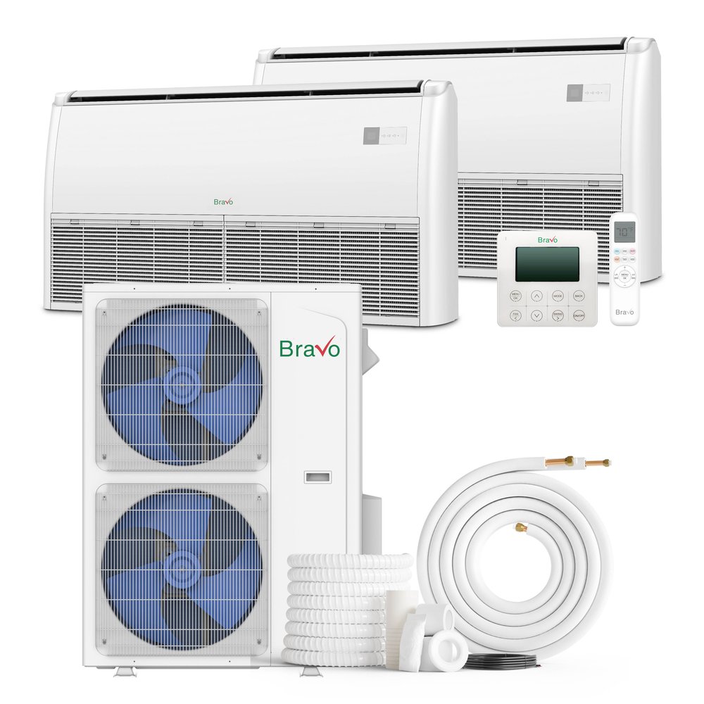 Bravo 42,000 BTU 2-Zone 9k+24k Universal Floor & Ceiling Console, 230V, R32 - Non-Ducted Mini Split Air Conditioner Heat Pump
