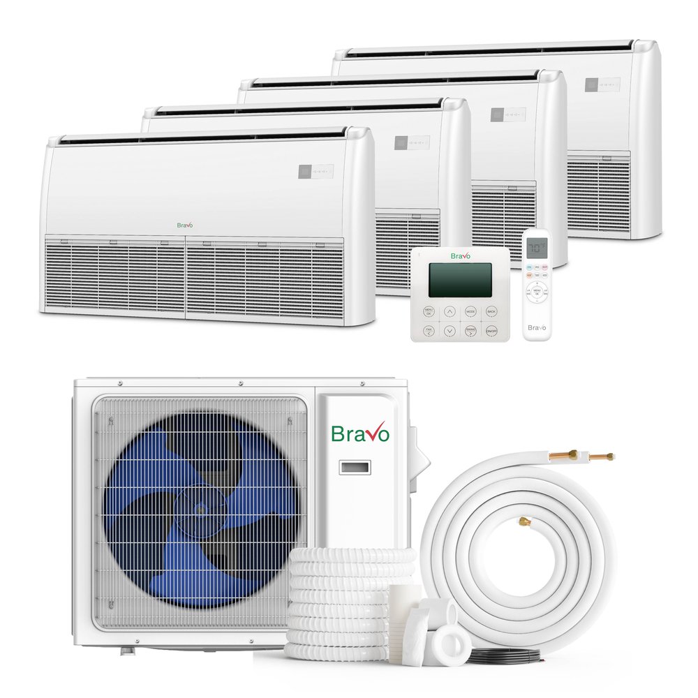 4 zone 36,000 BTU BRAVO Non-Ducted Mini Split AC Universal Floor & Ceiling Console 9k+9K+9K+9K