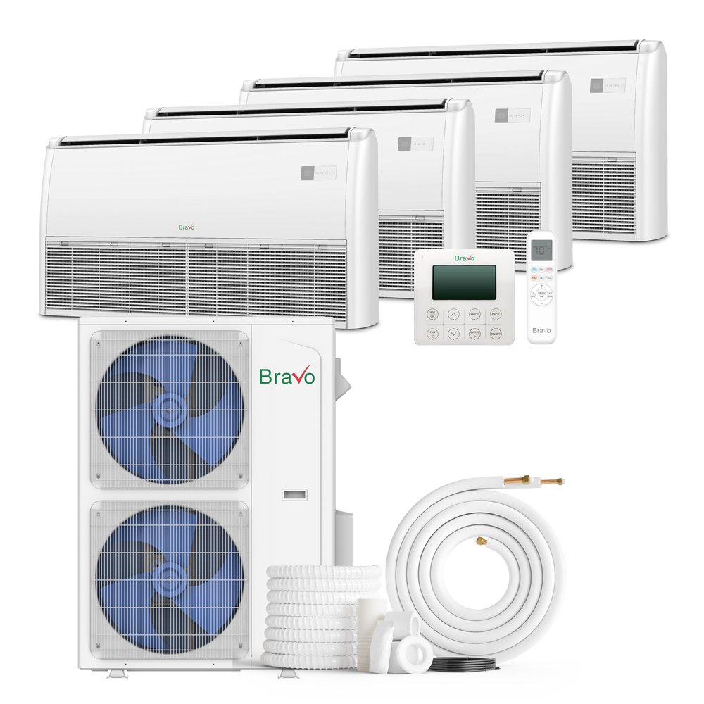 Bravo 42,000 BTU 4-Zone 9k+9k+18k+18k Universal Floor & Ceiling Console, 230V, R32 - Non-Ducted Mini Split Air Conditioner Heat Pump