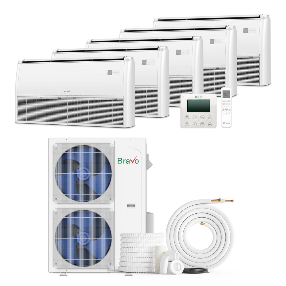 Bravo 42,000 BTU 5-Zone 9k+9k+9k+9k+9k Universal Floor & Ceiling Console, 230V, R32 - Non-Ducted Mini Split Air Conditioner Heat Pump