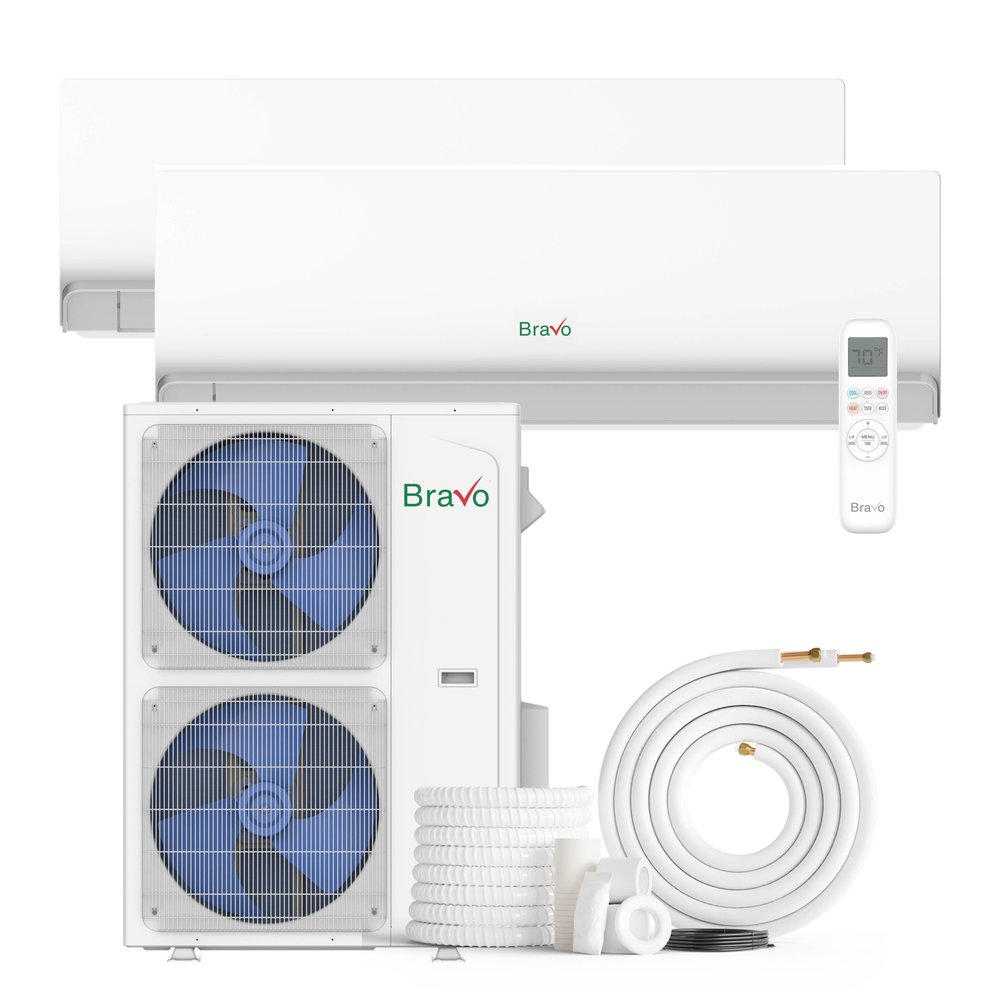 Bravo 42,000 BTU 2-Zone 7k+18k Wall Mount, 230V, R32 - Ductless Mini Split Air Conditioner Heat Pump