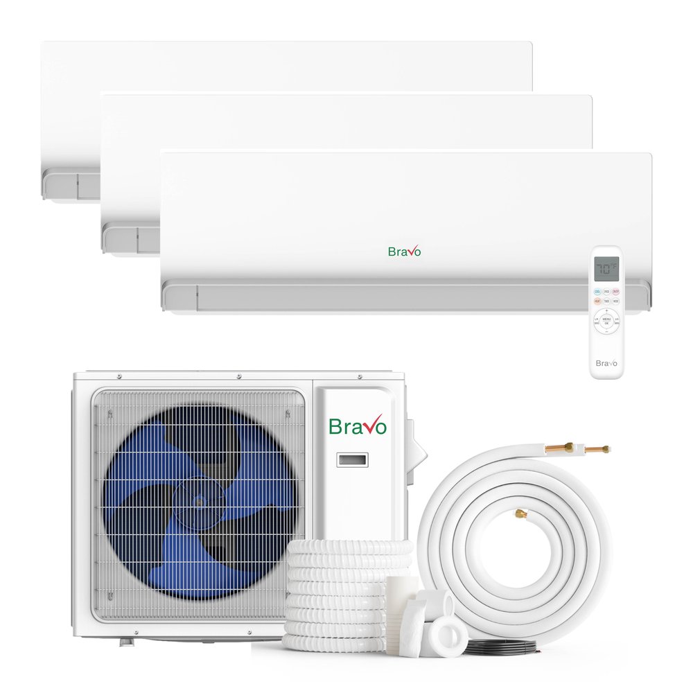 Bravo 30,000 BTU 3-Zone 7k+7k+7k Wall Mount, 230V, R32 - Ductless Mini Split Air Conditioner Heat Pump
