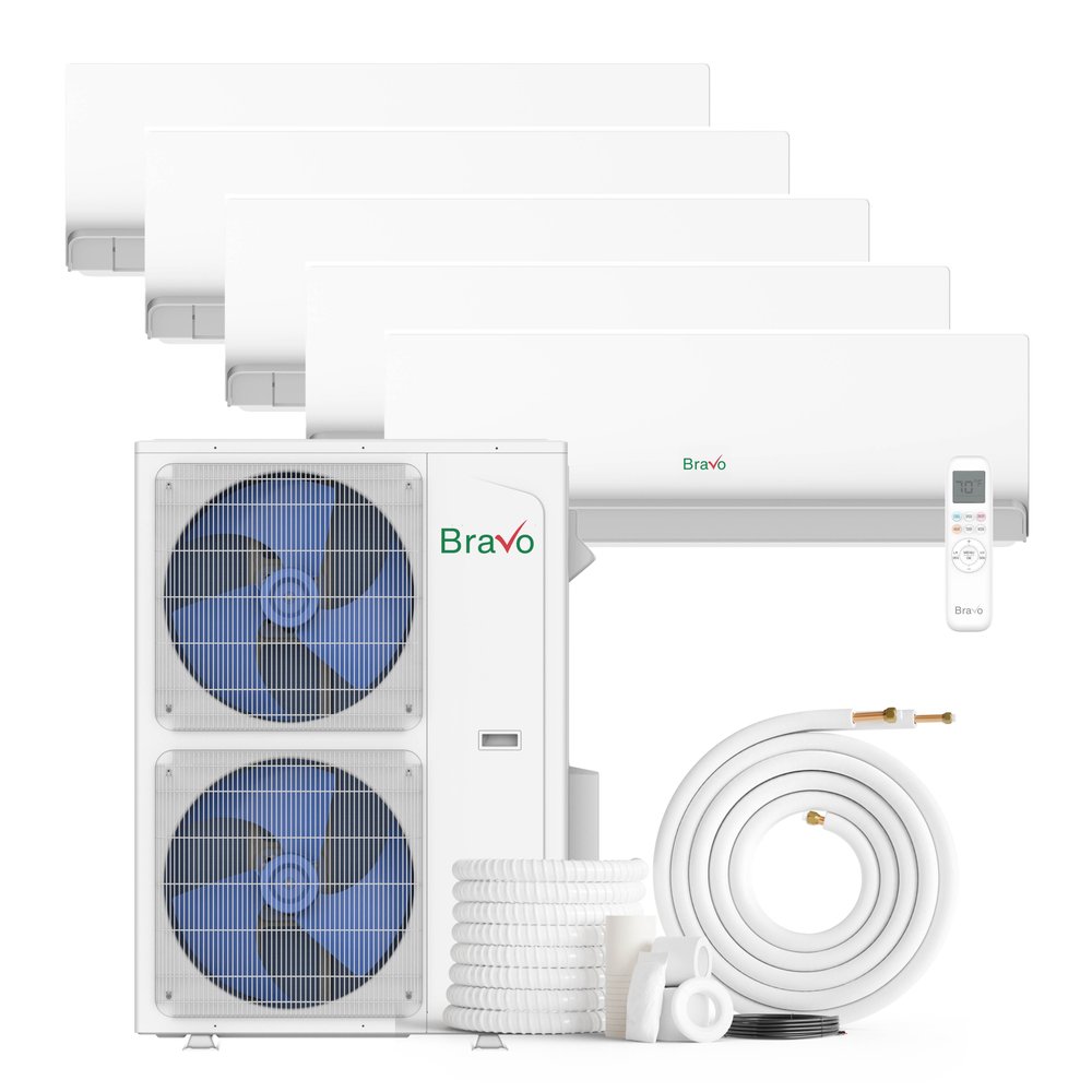 Bravo 42,000 BTU 5-Zone 9k+9k+9k+18k+18k Wall Mount, 230V, R32 - Ductless Mini Split Air Conditioner Heat Pump 5
