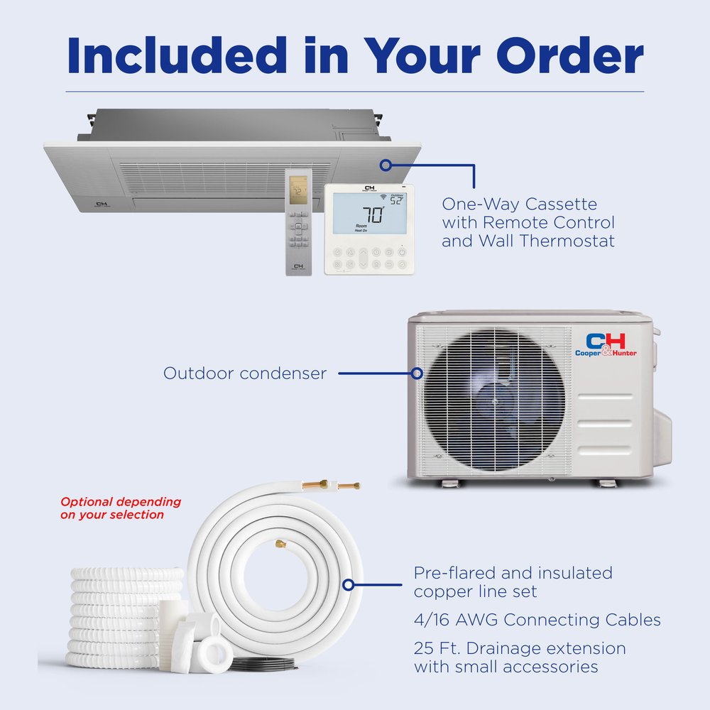 Cooper & Hunter Olivia 9,000 BTU Single Zone One-Way Ceiling Cassette, 230V, R454B - Ductless Mini Split Air Conditioner Heat Pump 9