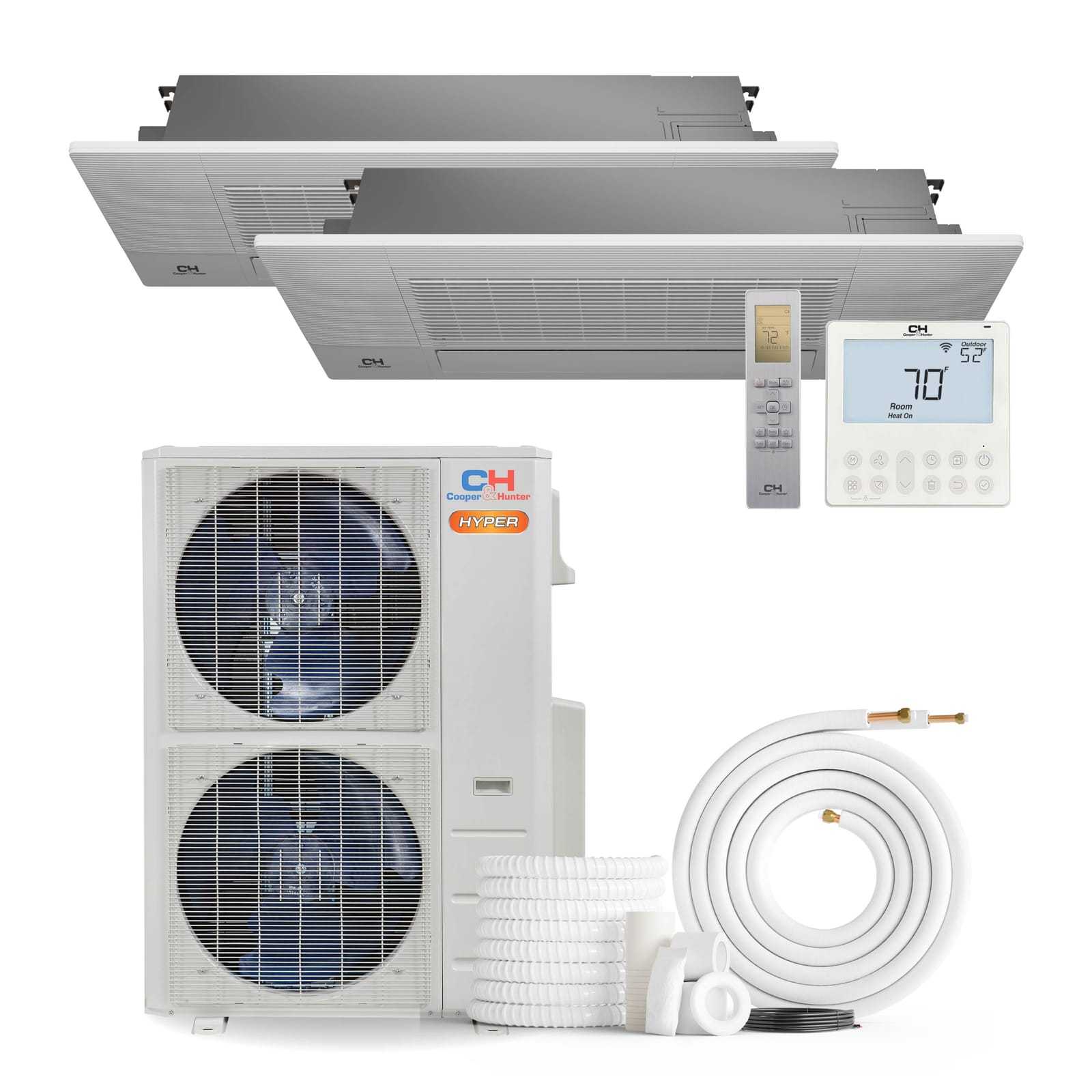 Cooper & Hunter Hyper 36,000 BTU 2-Zone 9K+12K One-Way Cassette, 230V, R454B - Ductless Mini Split Air Conditioner Heat Pump