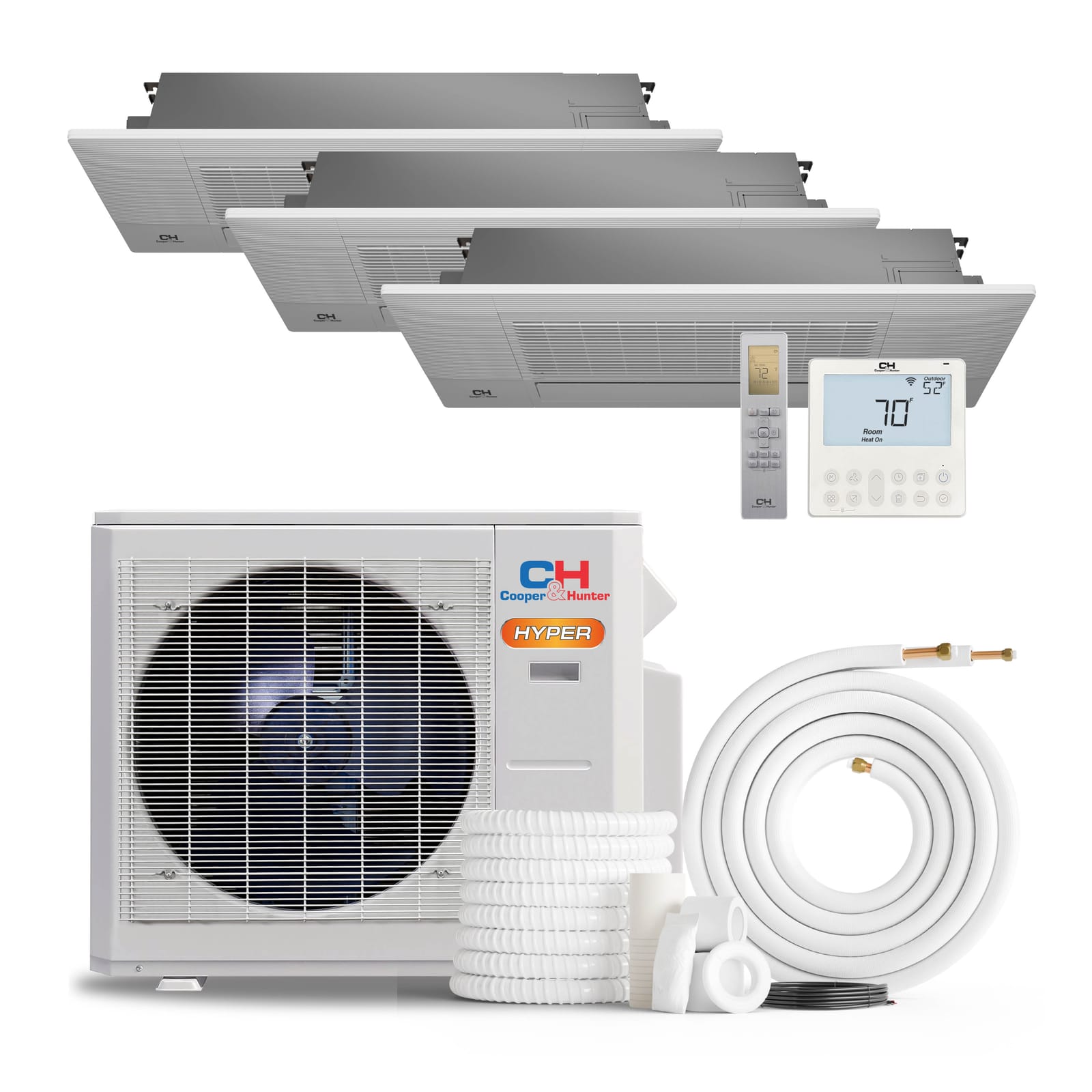 Cooper & Hunter Hyper 28,000 BTU 2-Zone 6K+12K One-Way Cassette, 230V, R454B - Ductless Mini Split Air Conditioner Heat Pump
