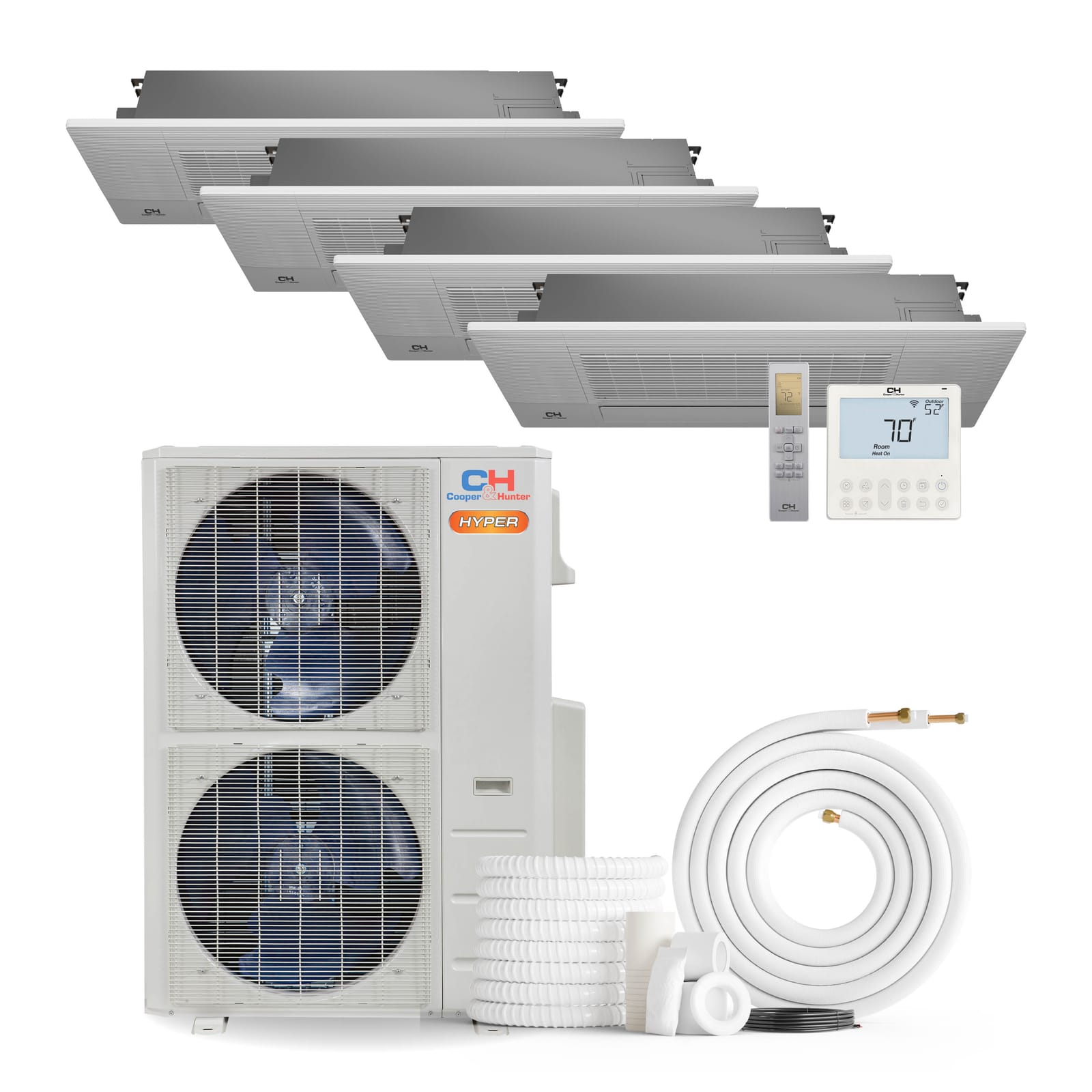 Cooper & Hunter Hyper 28,000 BTU 4-Zone 6K+6K+9K+12K One-Way Cassette, 230V, R454B - Ductless Mini Split Air Conditioner Heat Pump