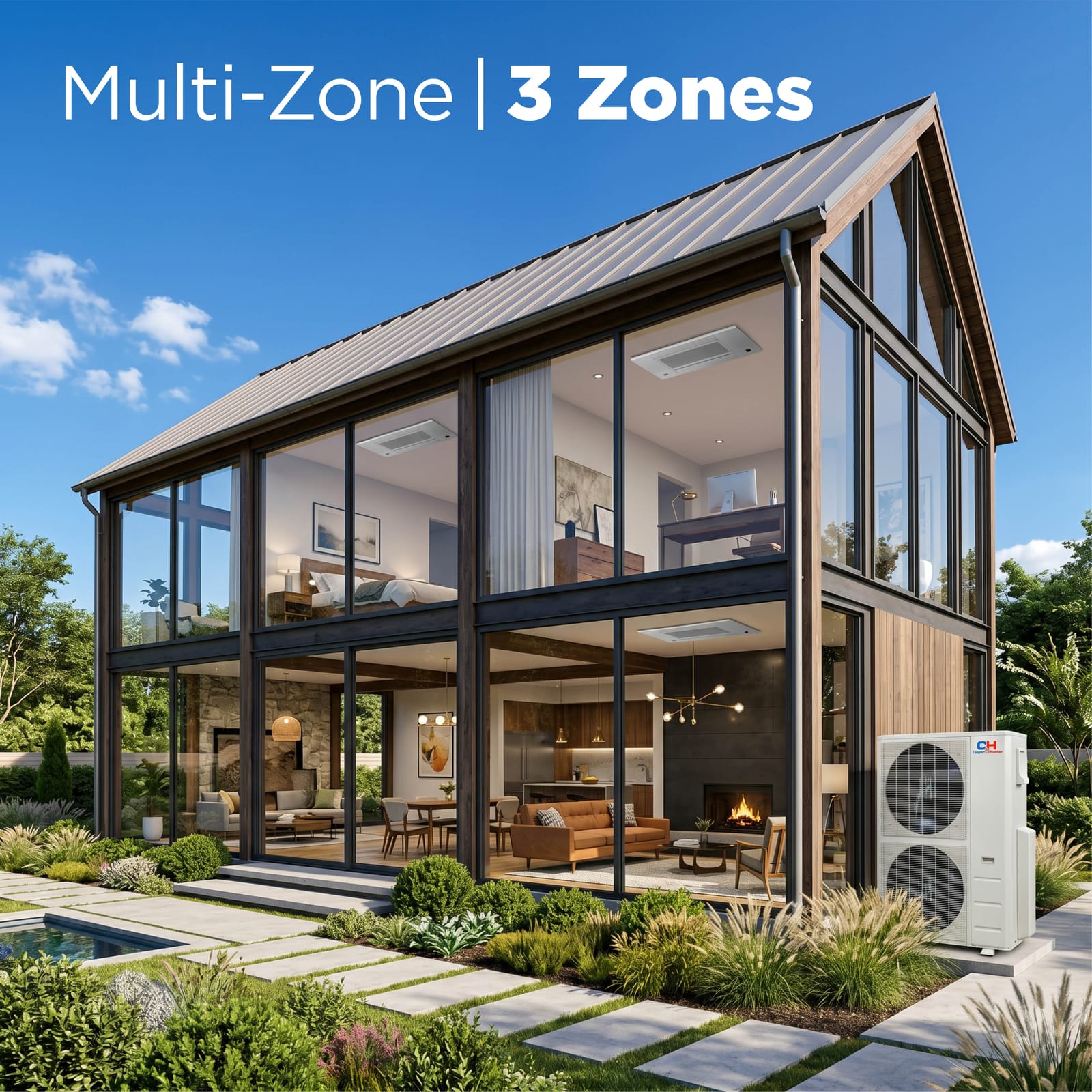 Cooper & Hunter 48,000 BTU 3-Zone 12K+12K+12K One-Way Cassette, 230V, R454B - Ductless Mini Split Air Conditioner Heat Pump 10