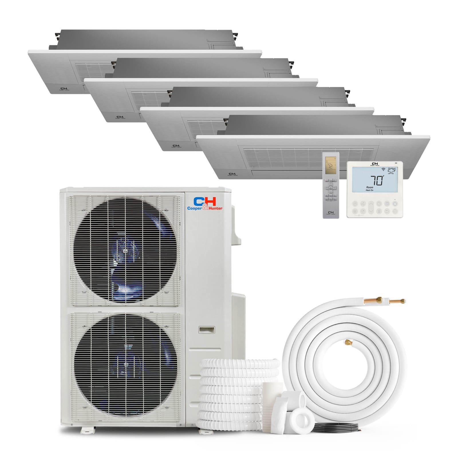 Cooper & Hunter 48,000 BTU 4-Zone 9K+9K+12K+18K One-Way Cassette, 230V, R454B - Ductless Mini Split Air Conditioner Heat Pump 1