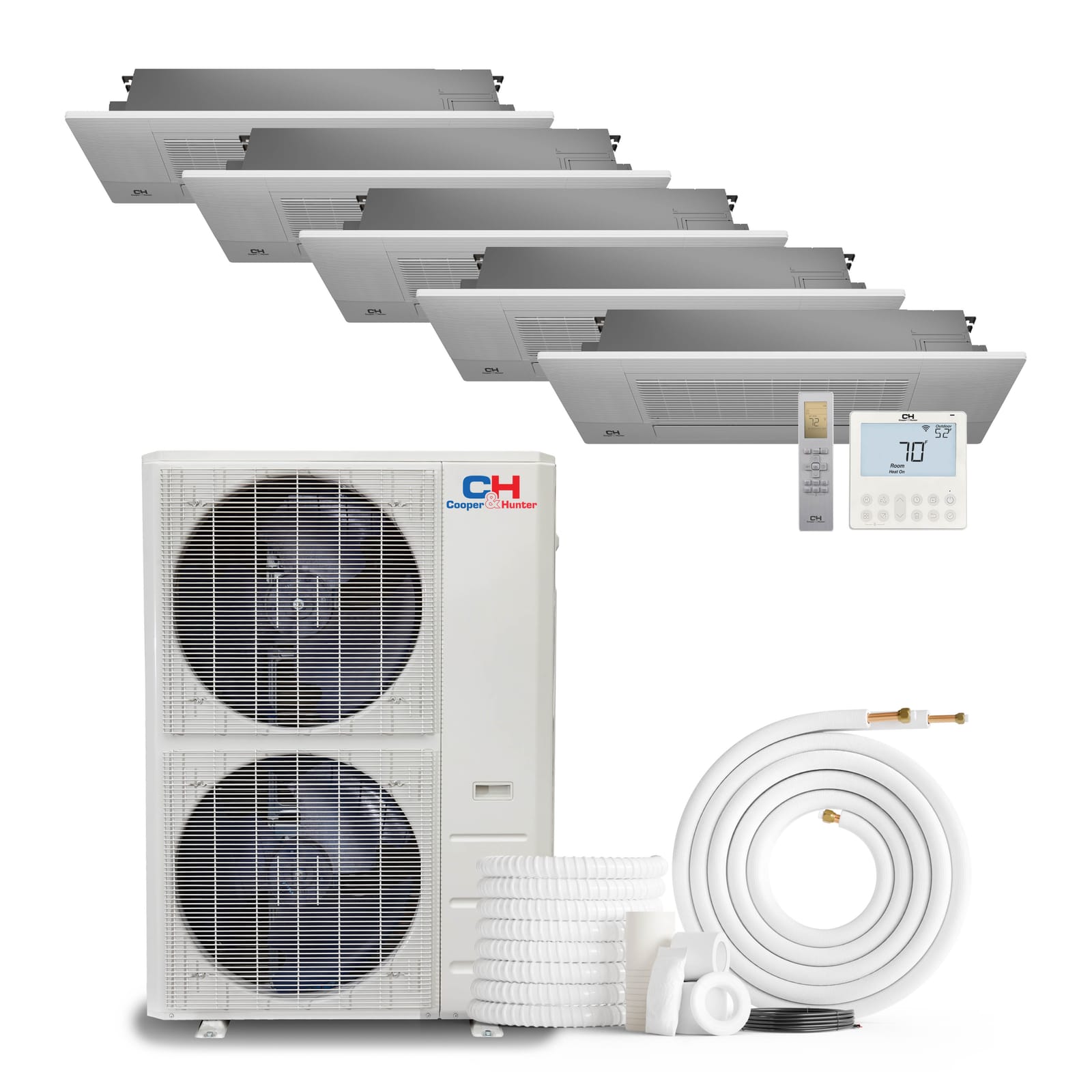 Cooper & Hunter 60,000 BTU 5-Zone 9K+9K+9K+9K+12K One-Way Cassette, 230V, R454B - Ductless Mini Split Air Conditioner Heat Pump 1