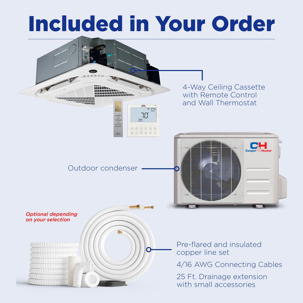 Cooper & Hunter Hyper Heat 12,000 BTU Indoor Ceiling Cassette, 230V, R454B - Ductless Mini Split Air Conditioner Heat Pump 9
