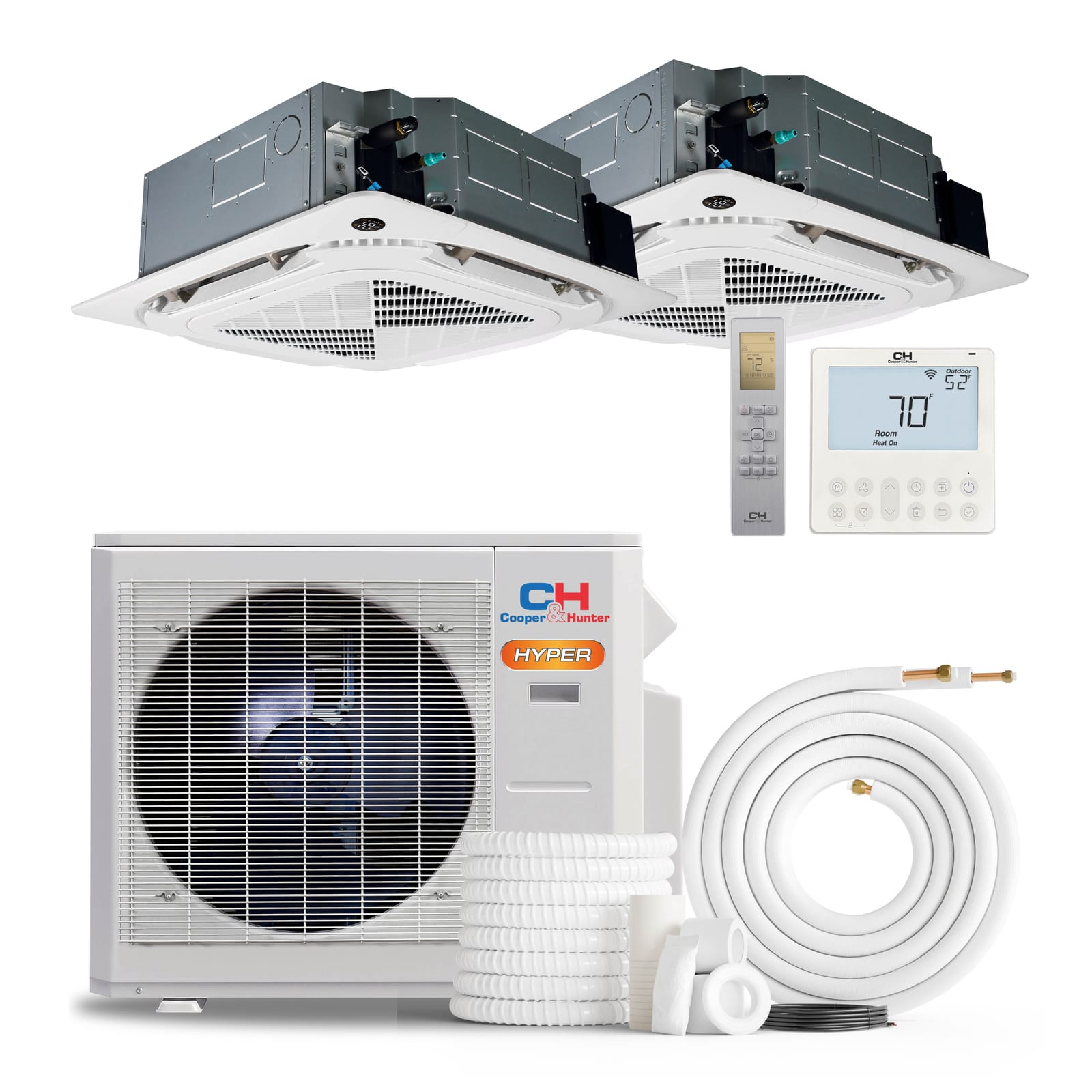 Cooper & Hunter Hyper Heat 19,000 BTU 2-Zone 9k+9k Ceiling Cassette, 230V, R454B - Ductless Mini Split Air Conditioner Heat Pump