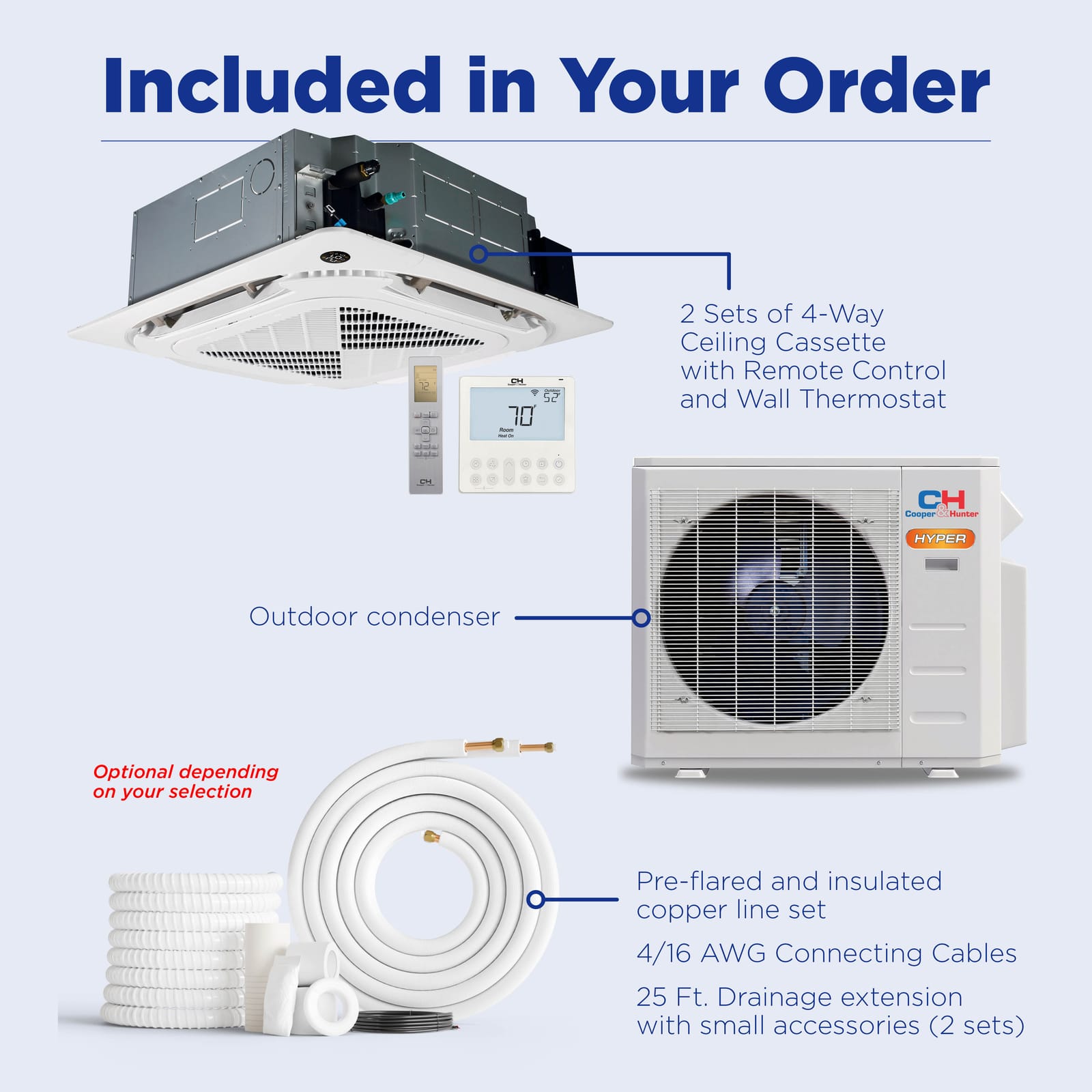 Cooper & Hunter Hyper Heat 28,000 BTU 2-Zone 9k+9k Ceiling Cassette, 230V, R454B - Ductless Mini Split Air Conditioner Heat Pump 9
