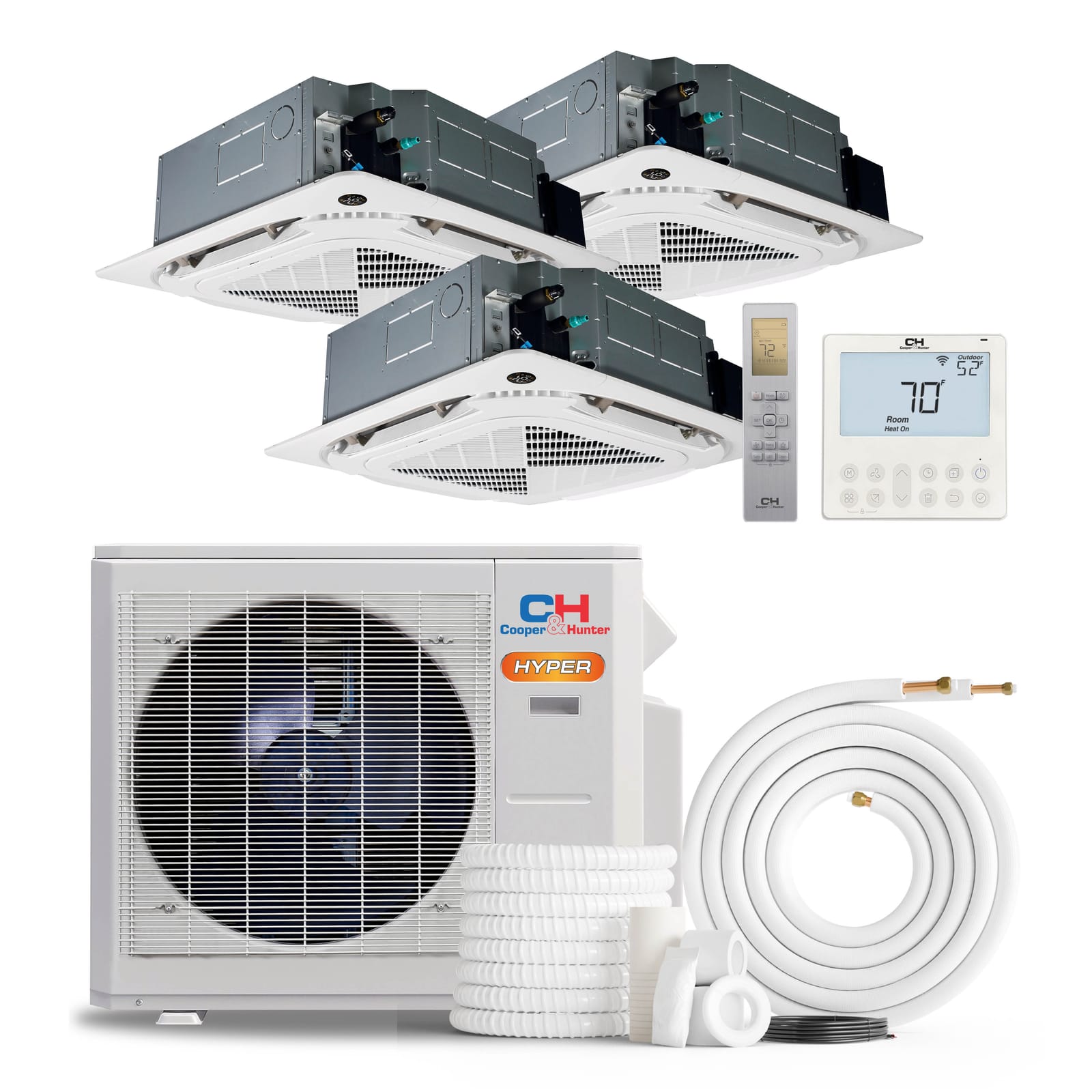Cooper & Hunter Hyper Heat 28,000 BTU 3-Zone 9k+9k+18k Ceiling Cassette, 230V, R454B - Ductless Mini Split Air Conditioner Heat Pump