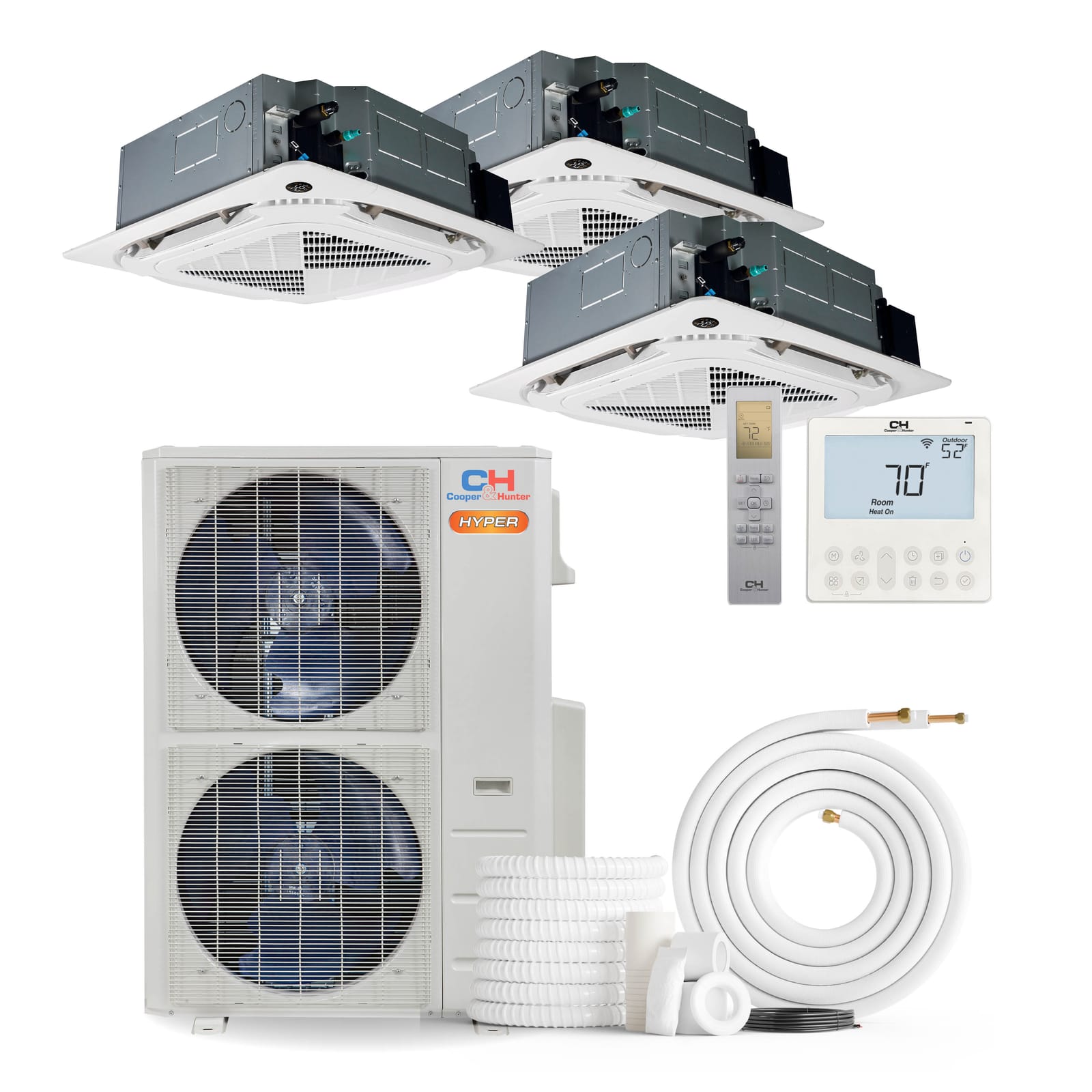 Cooper & Hunter Hyper Heat 36,000 BTU 3-Zone 9k+9k+9k Ceiling Cassette, 230V, R454B - Ductless Mini Split Air Conditioner Heat Pump