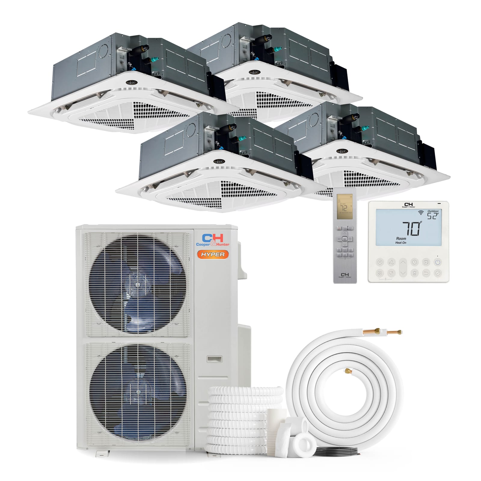 Cooper & Hunter Hyper Heat 48,000 BTU 4-Zone 9k+9k+12k+24k Ceiling Cassette, 230V, R454B - Ductless Mini Split Air Conditioner Heat Pump 1