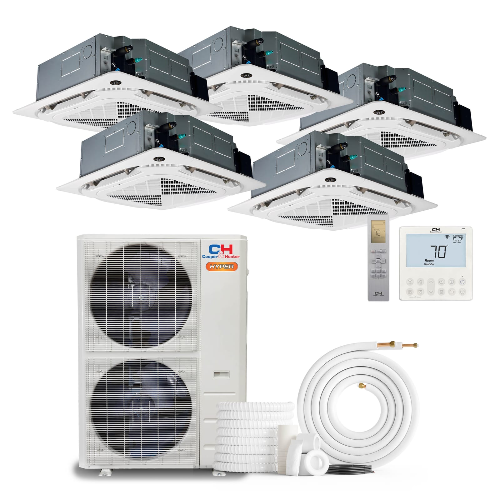 Cooper & Hunter Hyper Heat 55,000 BTU 5-Zone 9k+9k+12k+12k+12k Ceiling Cassette, 230V, R454B - Ductless Mini Split Air Conditioner Heat Pump 1