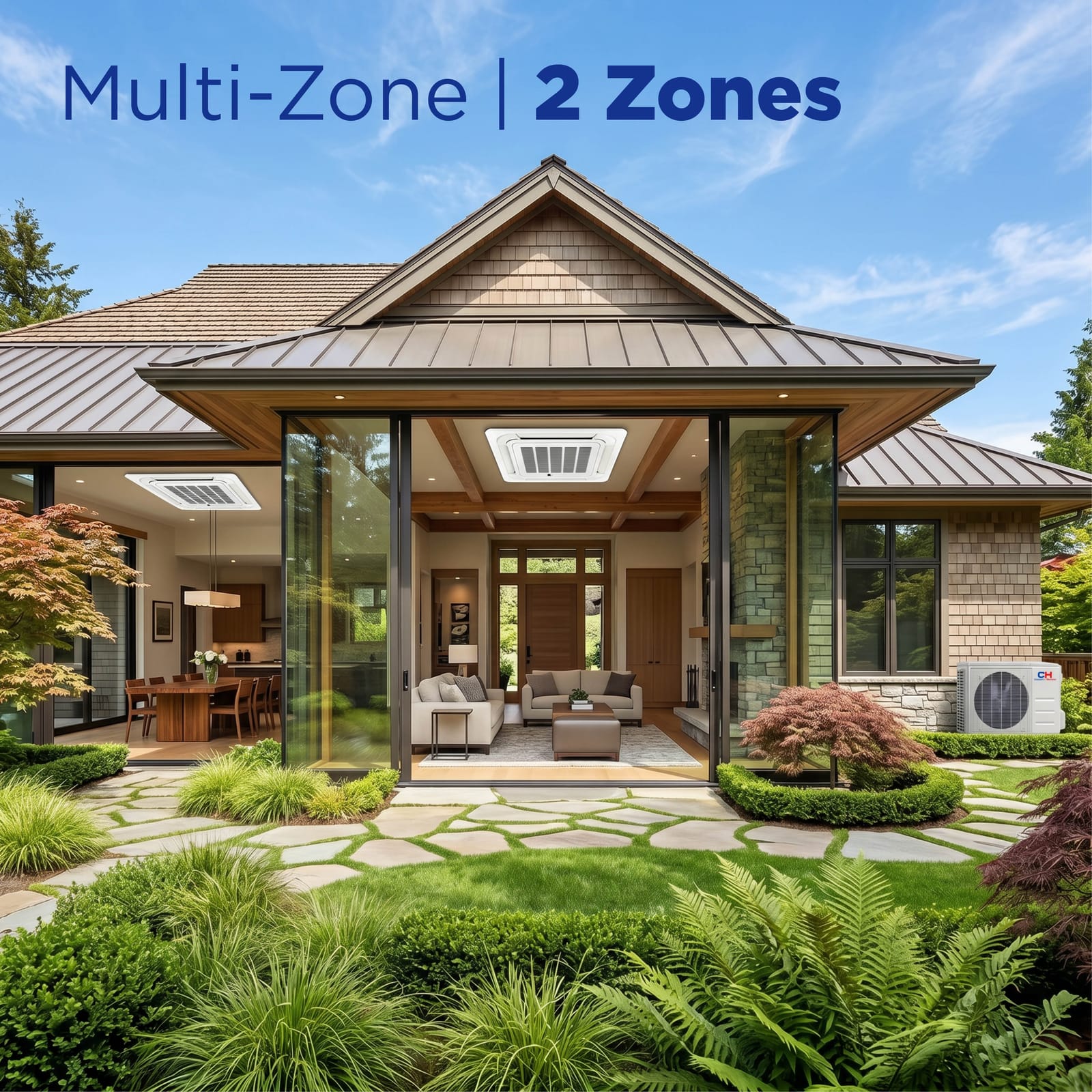 Cooper & Hunter 2 Zone 18,000 BTU OLIVIA Ductless Mini Split AC Ceiling Cassette 9k+9k 10