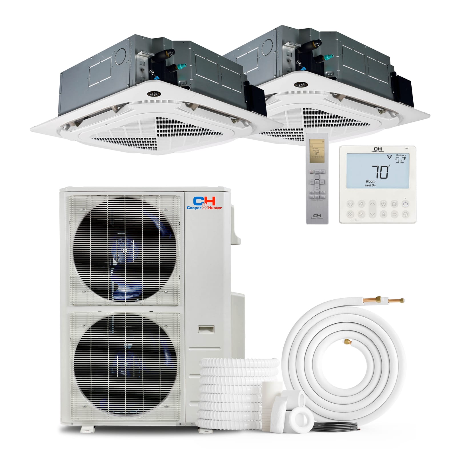 Cooper & Hunter 60,000 BTU 2-Zone 12k+12k Ceiling Cassette, 230V, R454B - Ductless Mini Split Air Conditioner Heat Pump