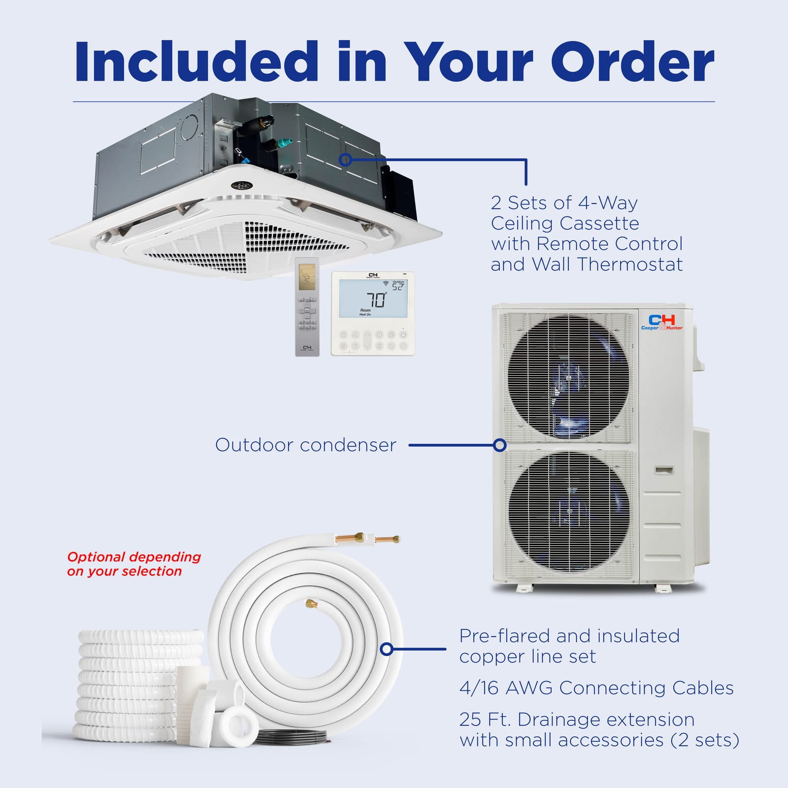 Cooper & Hunter 48,000 BTU 2-Zone 12k+24k Ceiling Cassette, 230V, R454B - Ductless Mini Split Air Conditioner Heat Pump 9