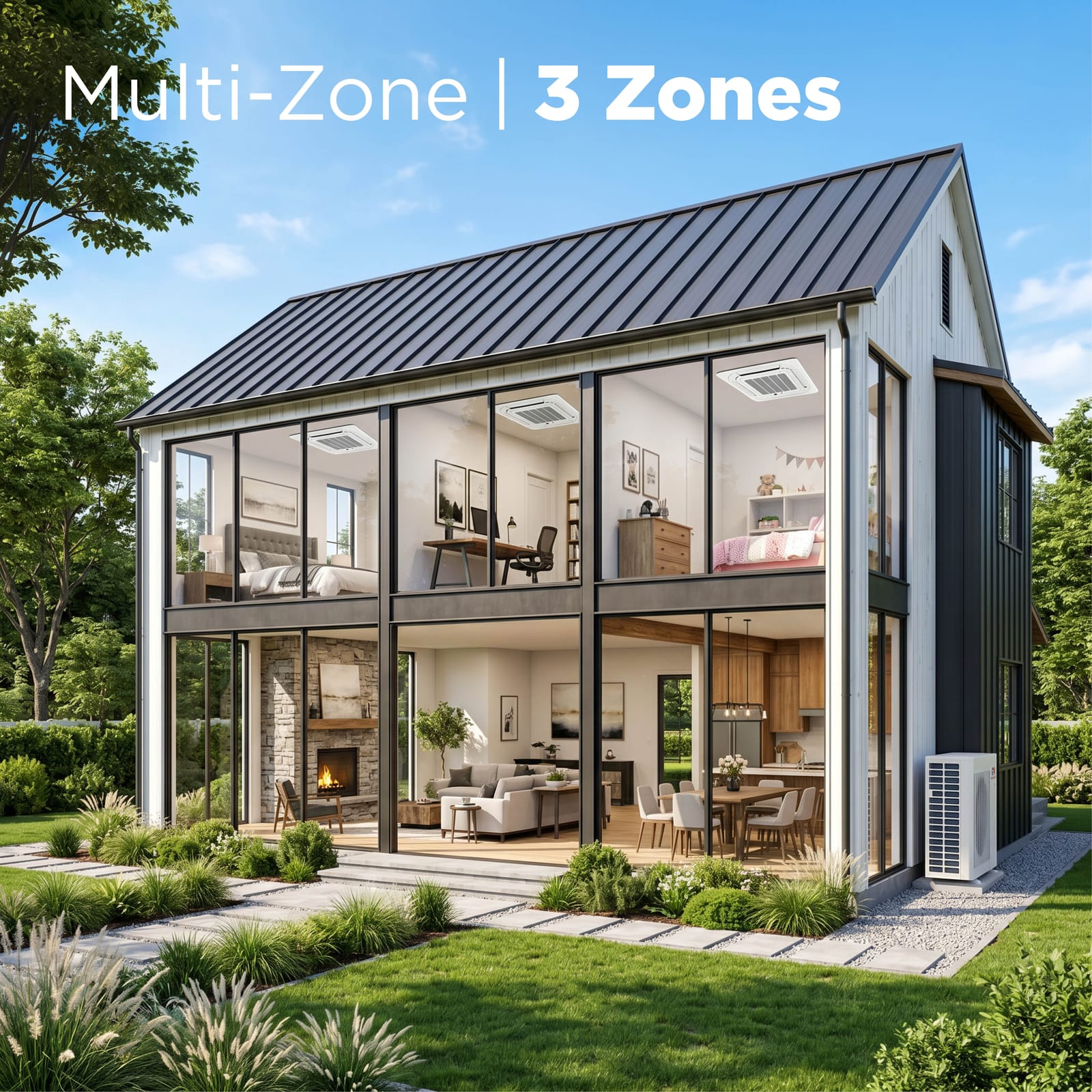 Cooper & Hunter 3 Zone 36,000 BTU OLIVIA Ductless Mini Split AC Ceiling Cassettes 9k+9k+24k 10