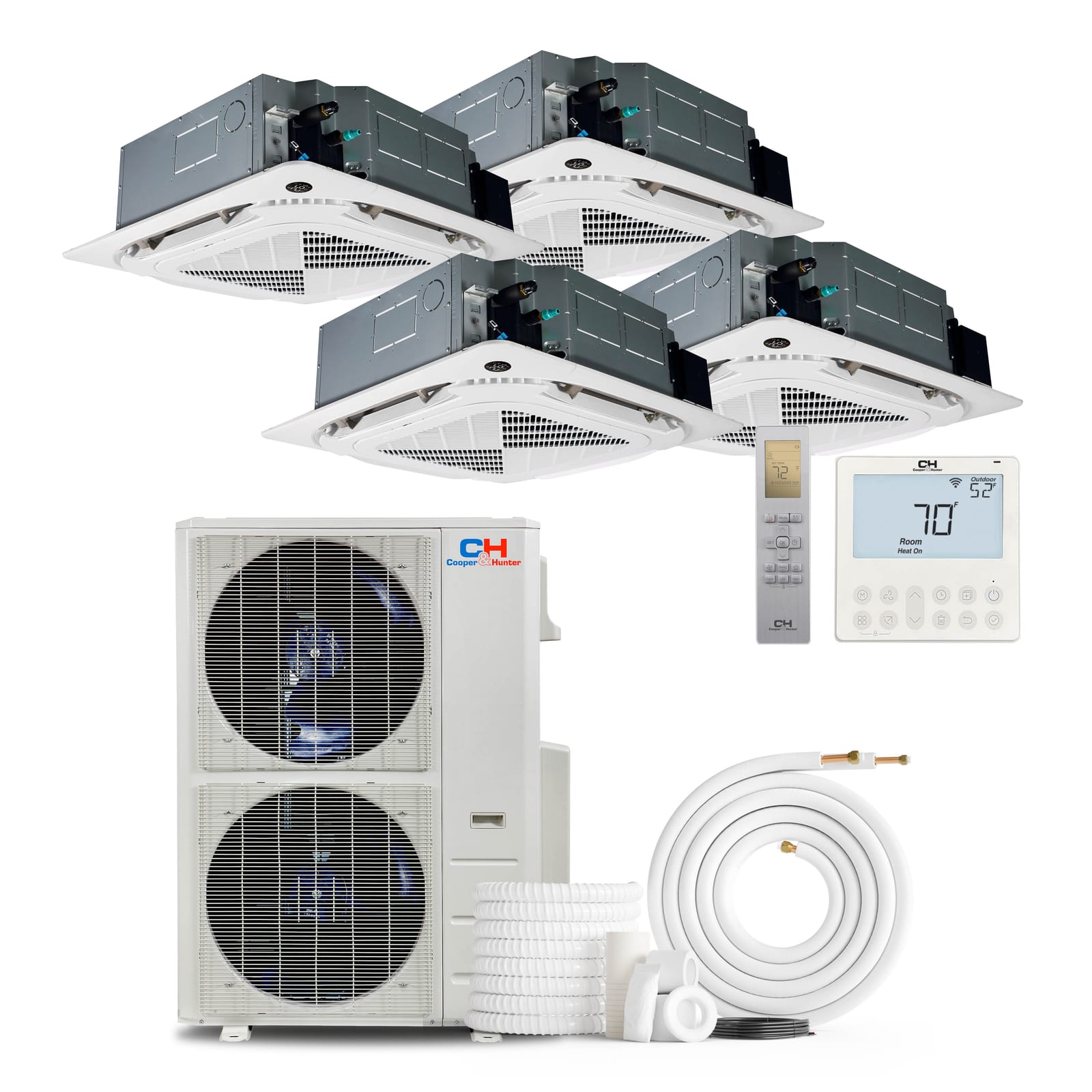 Cooper & Hunter 48,000 BTU 4-Zone 9k+9k+9k+9k Ceiling Cassette, 230V, R454B - Ductless Mini Split Air Conditioner Heat Pump