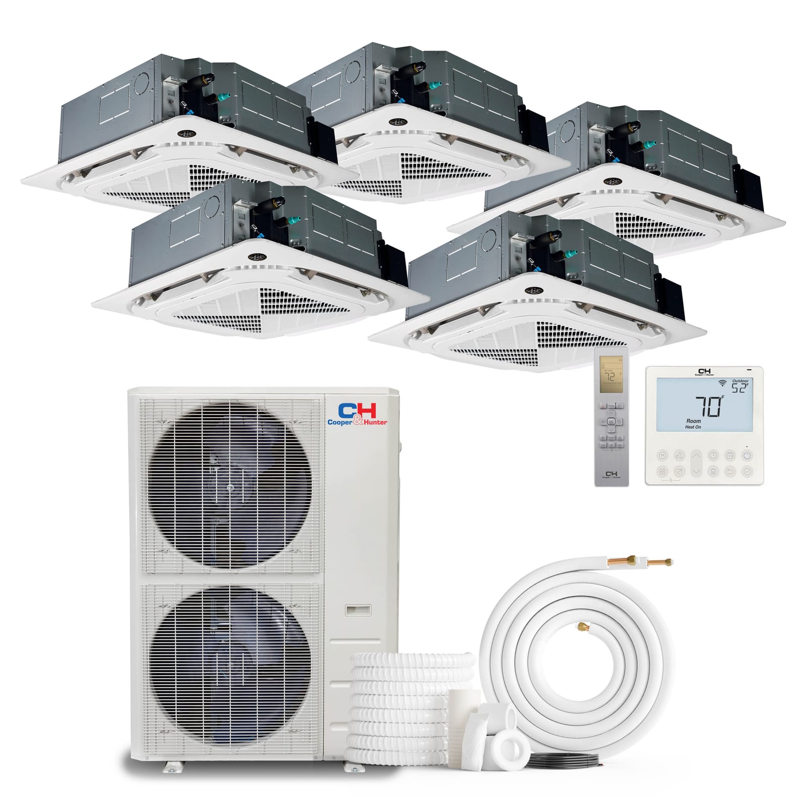 Cooper & Hunter 5 Zone 48,000 BTU OLIVIA Ductless Mini Split AC Ceiling Cassettes 9k+12k+12k+12k+18k 1