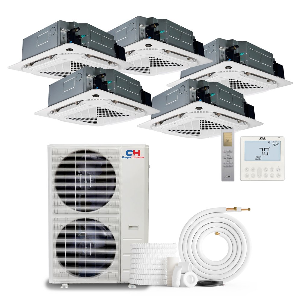 Cooper & Hunter 5 Zone 60,000 BTU Ceiling Cassette Mini Split AC/Heat Pump 9K+12K+12K+12K+18K - R454B 1