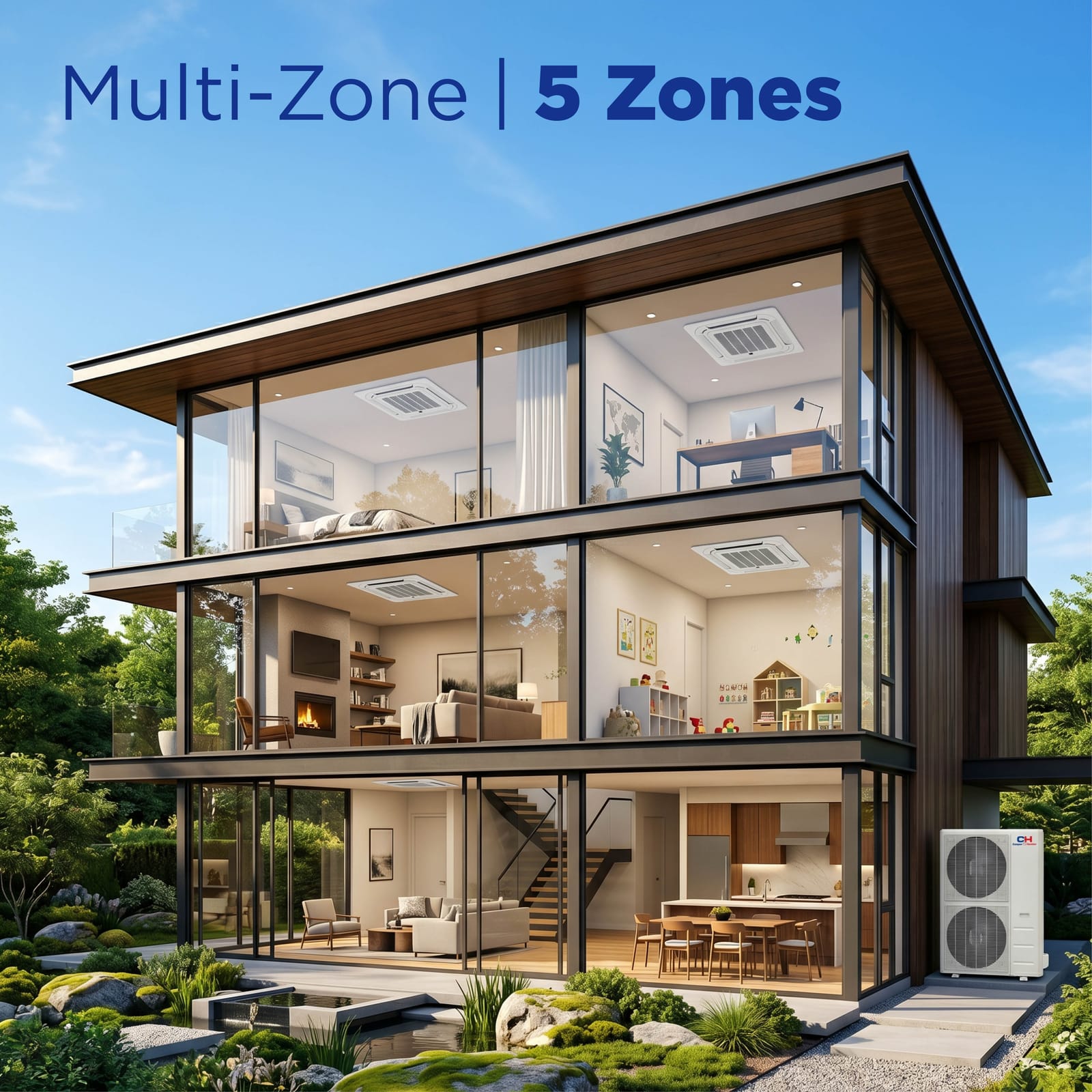 Cooper & Hunter 5 Zone 48,000 BTU OLIVIA Ductless Mini Split AC Ceiling Cassette 9k+9k+9k+12k+18k 10