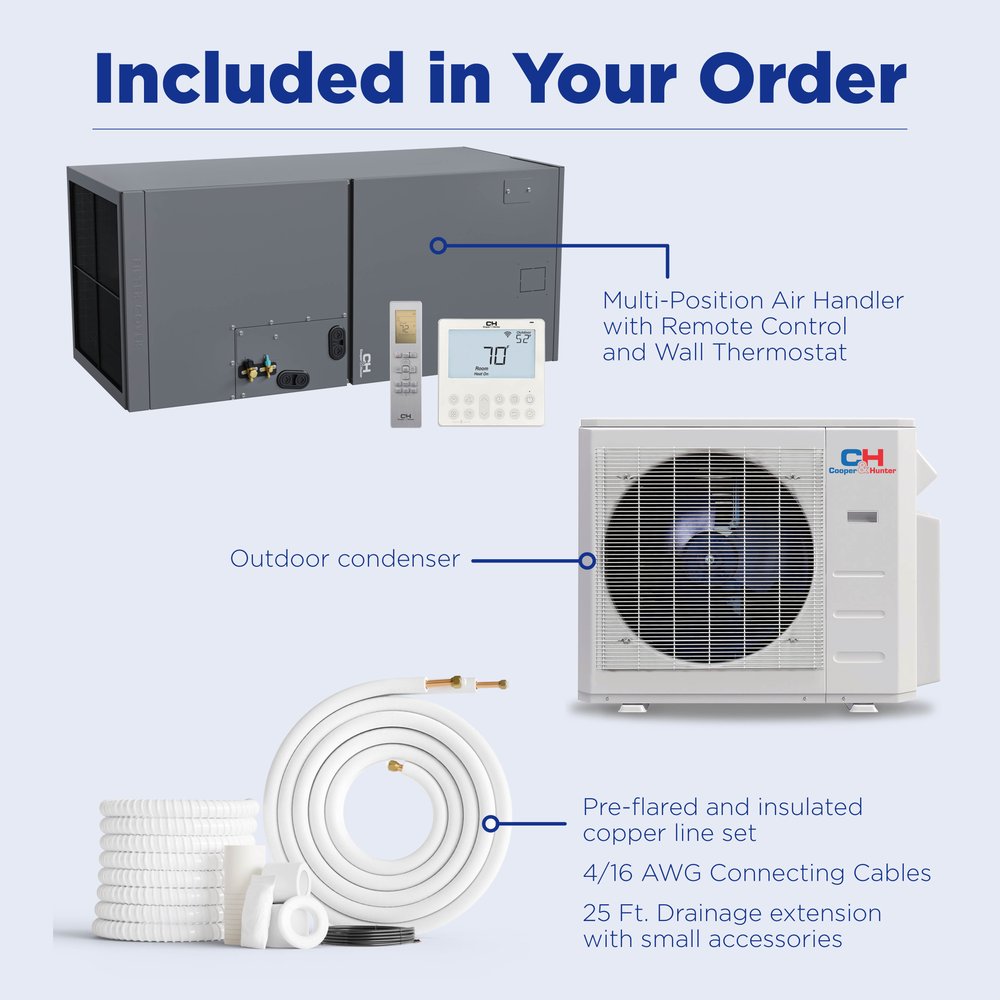 Cooper & Hunter 24,000 BTU Single Zone Multi Position Air Handler, 230V, R454B - Ductless Mini Split Air Conditioner Heat Pump 9