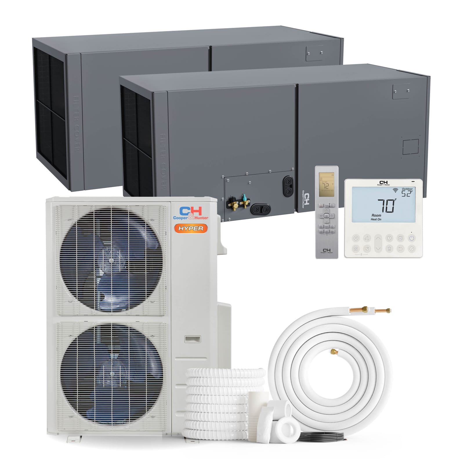 Cooper & Hunter Hyper Heat 48,000 BTU 2-Zone 24k+24k Multi-Position Air Handler, 230V, R454B - Ducted Mini Split Air Conditioner Heat Pump