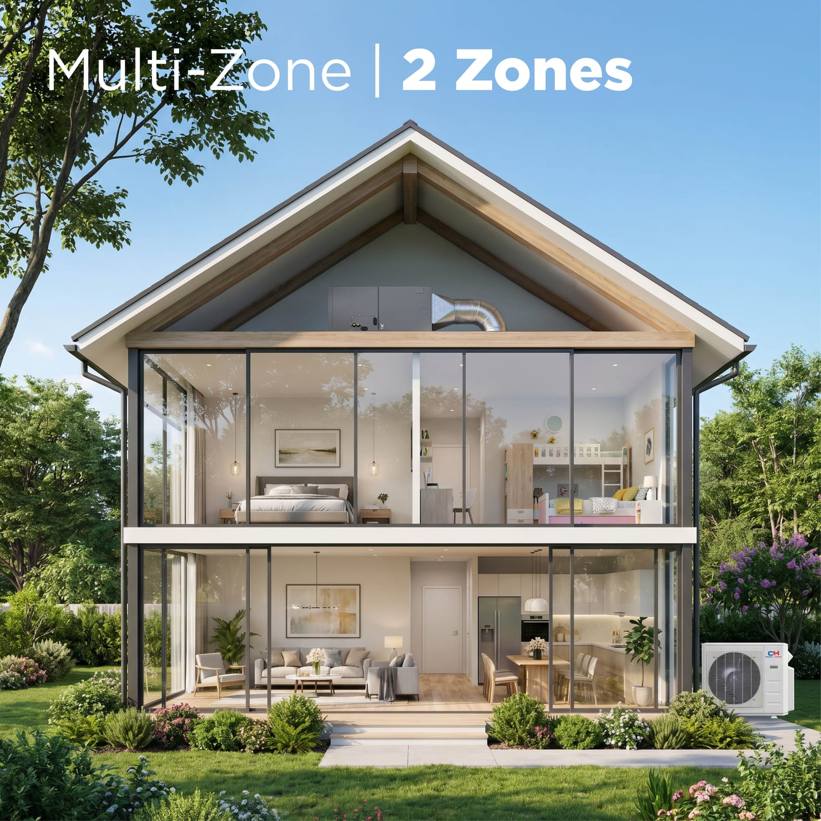 Cooper & Hunter 28,000 BTU 2-Zone 18k+18k Multi-Position Air Handler, 230V, R454B - Ducted Mini Split Air Conditioner Heat Pump 10