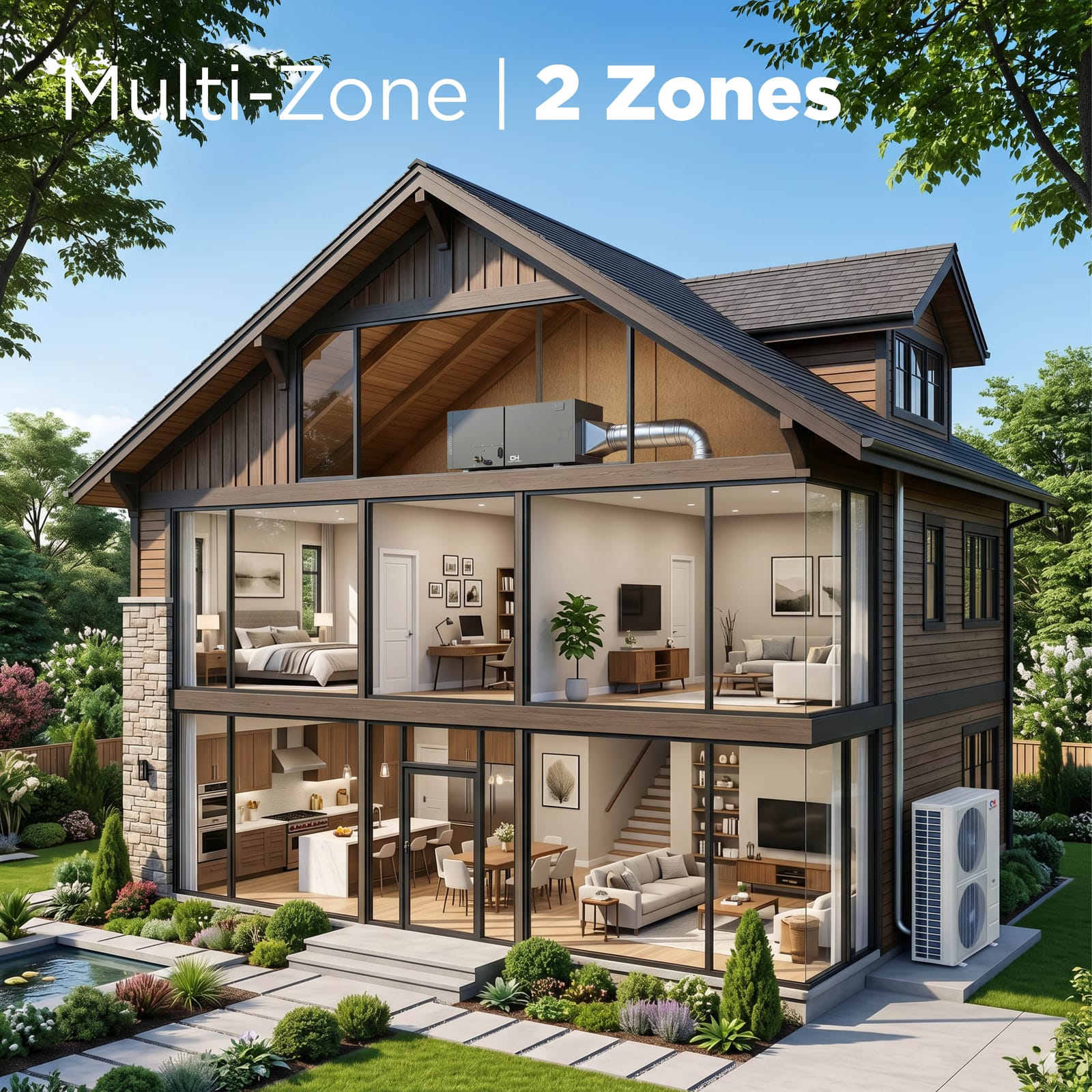 Cooper & Hunter 48,000 BTU 2-Zone 18k+30k Multi-Position Air Handler, 230V, R454B - Ducted Mini Split Air Conditioner Heat Pump 10