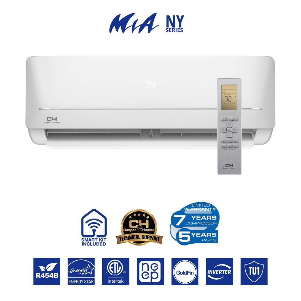 Cooper & Hunter MIA 12,000 BTU Single Zone Wall Mount, 115V, R454B - Ductless Mini Split Air Conditioner Heat Pump