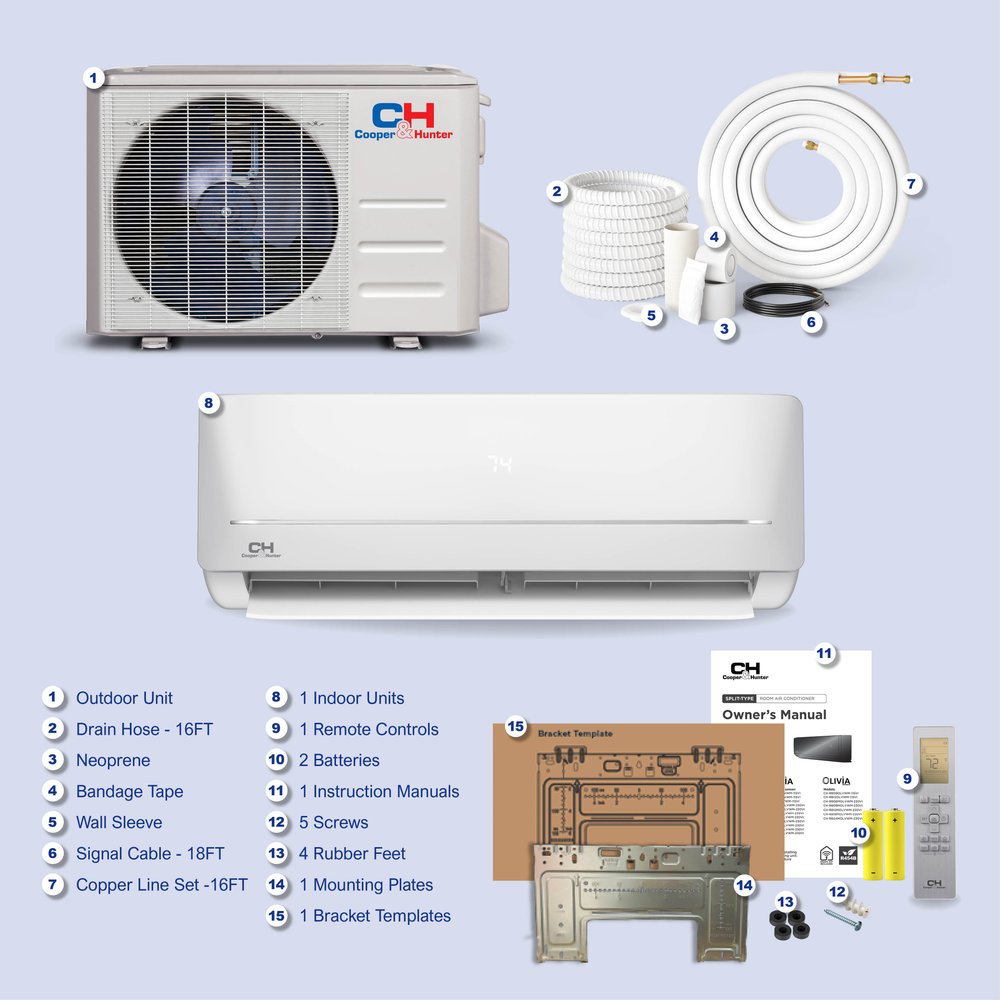 Cooper & Hunter MIA 9,000 BTU Single Zone Wall Mount, 230V, R454B - Ductless Mini Split Air Conditioner Heat Pump 9