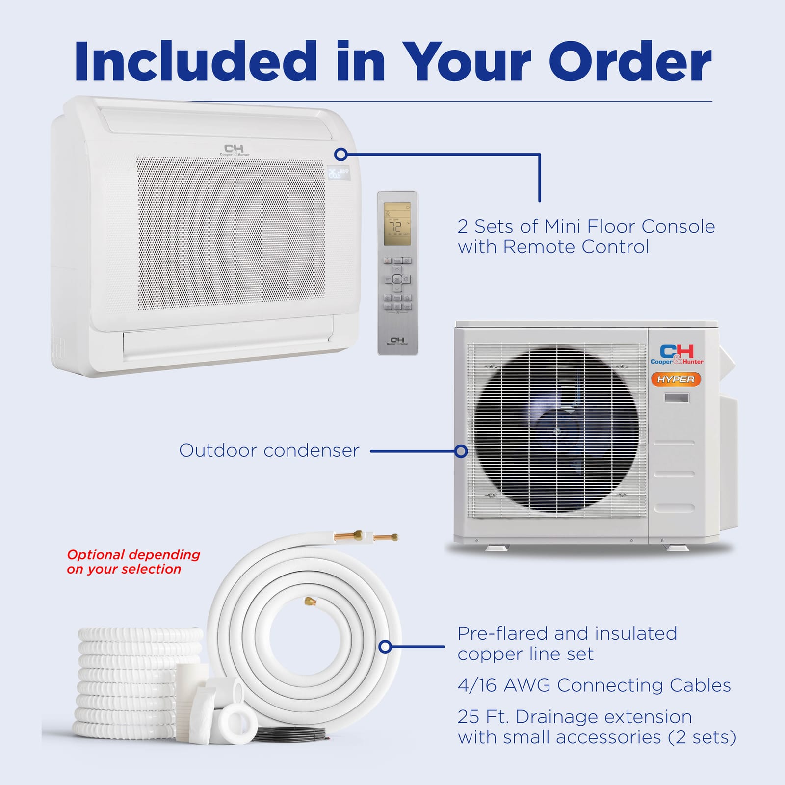 Cooper & Hunter Hyper 28,000 BTU 2-Zone 12k+16k Mini Floor Console, 230V, R454B - Ductless Mini Split Air Conditioner Heat Pump 9